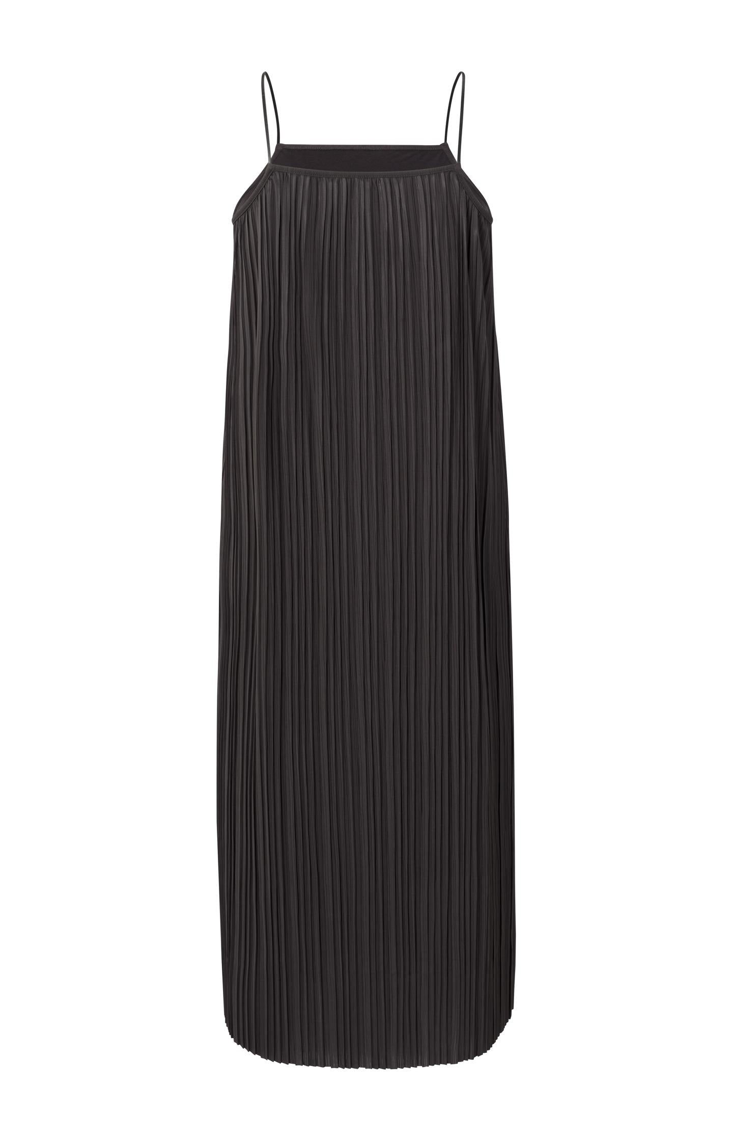 Jersey plisse dress with thin straps in flowy fit - Licorice Black