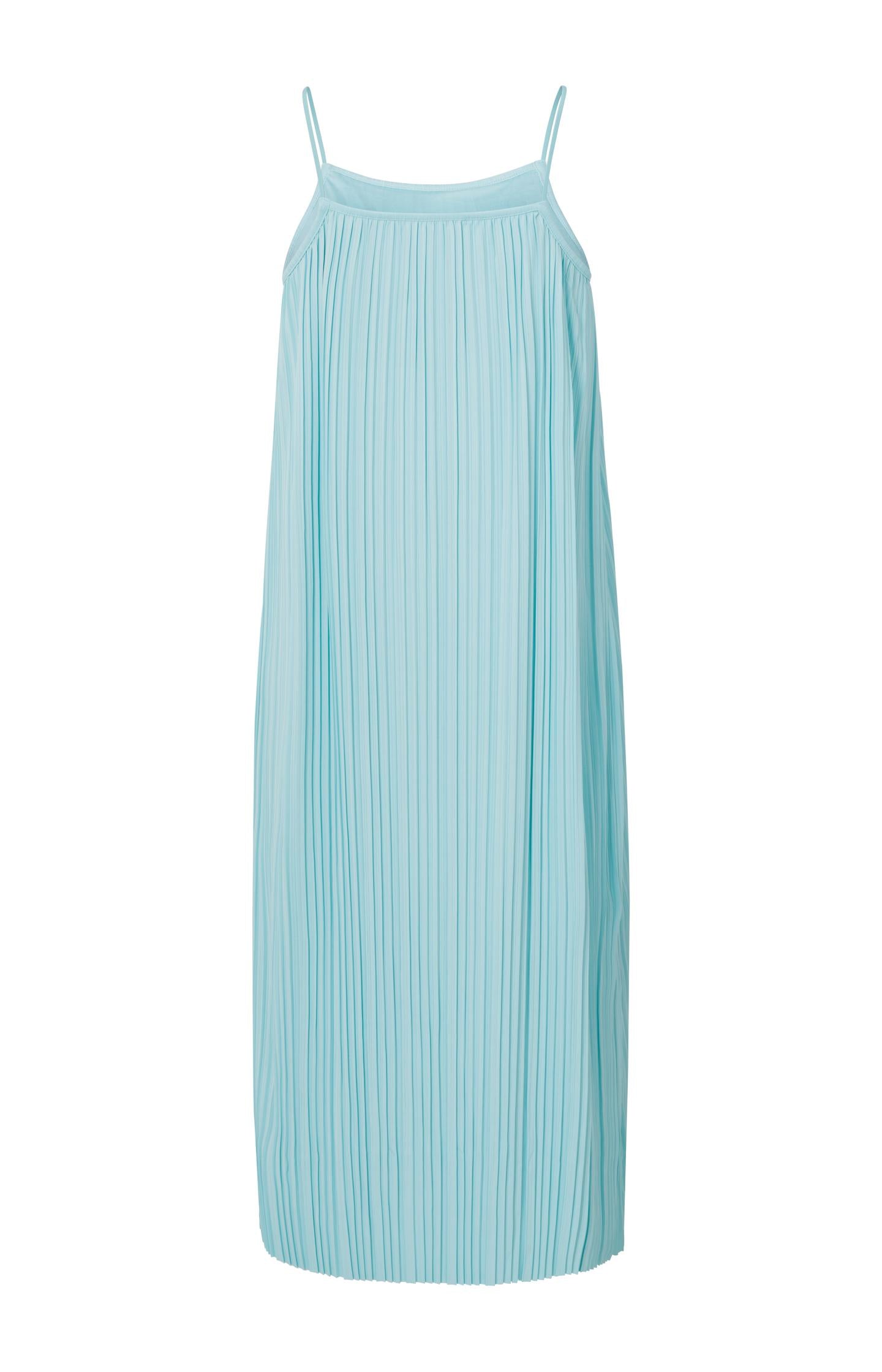 Jersey plisse dress with thin straps in flowy fit - Sea Angel Blue