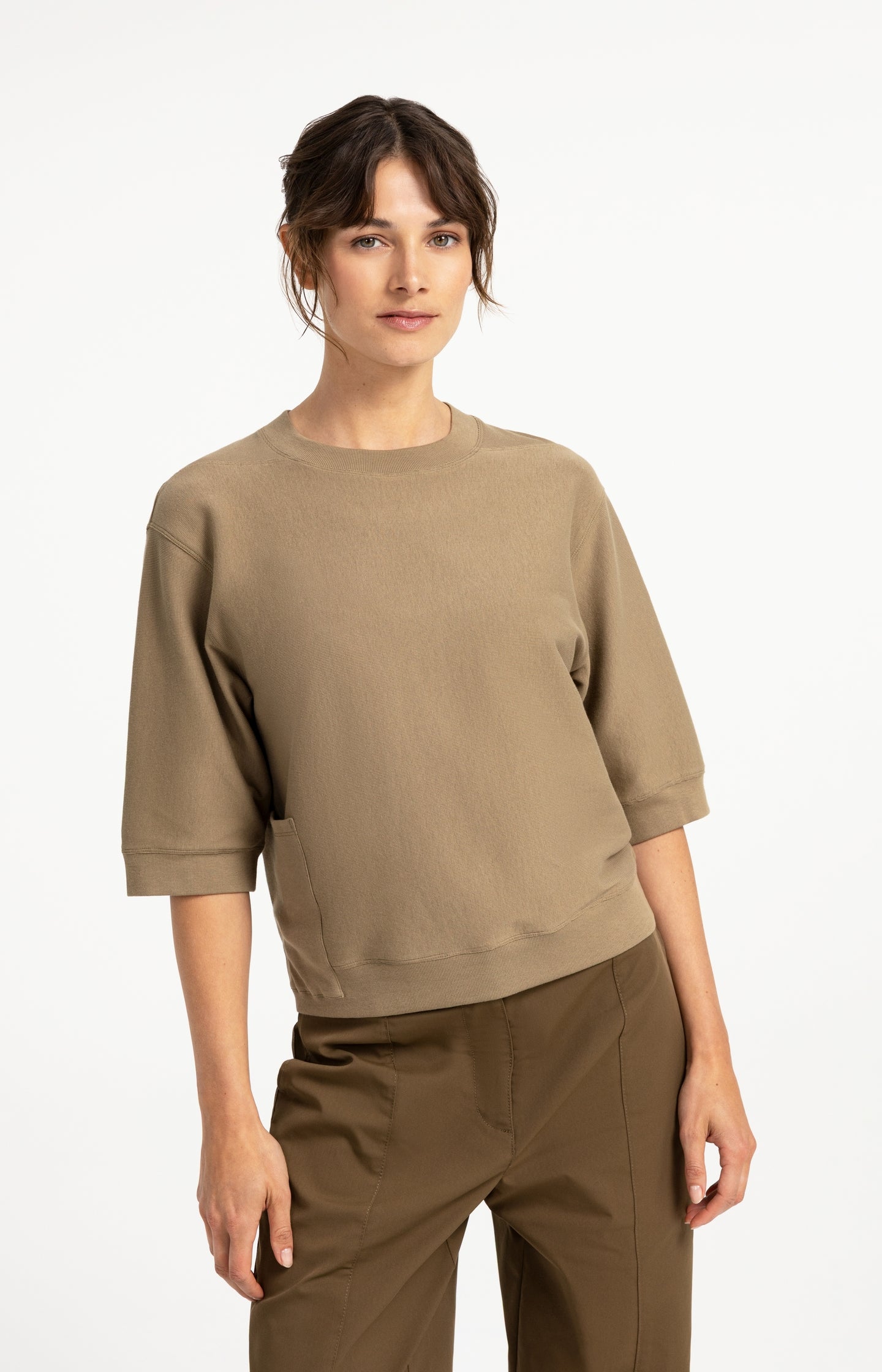 Jersey rib top with short sleeves