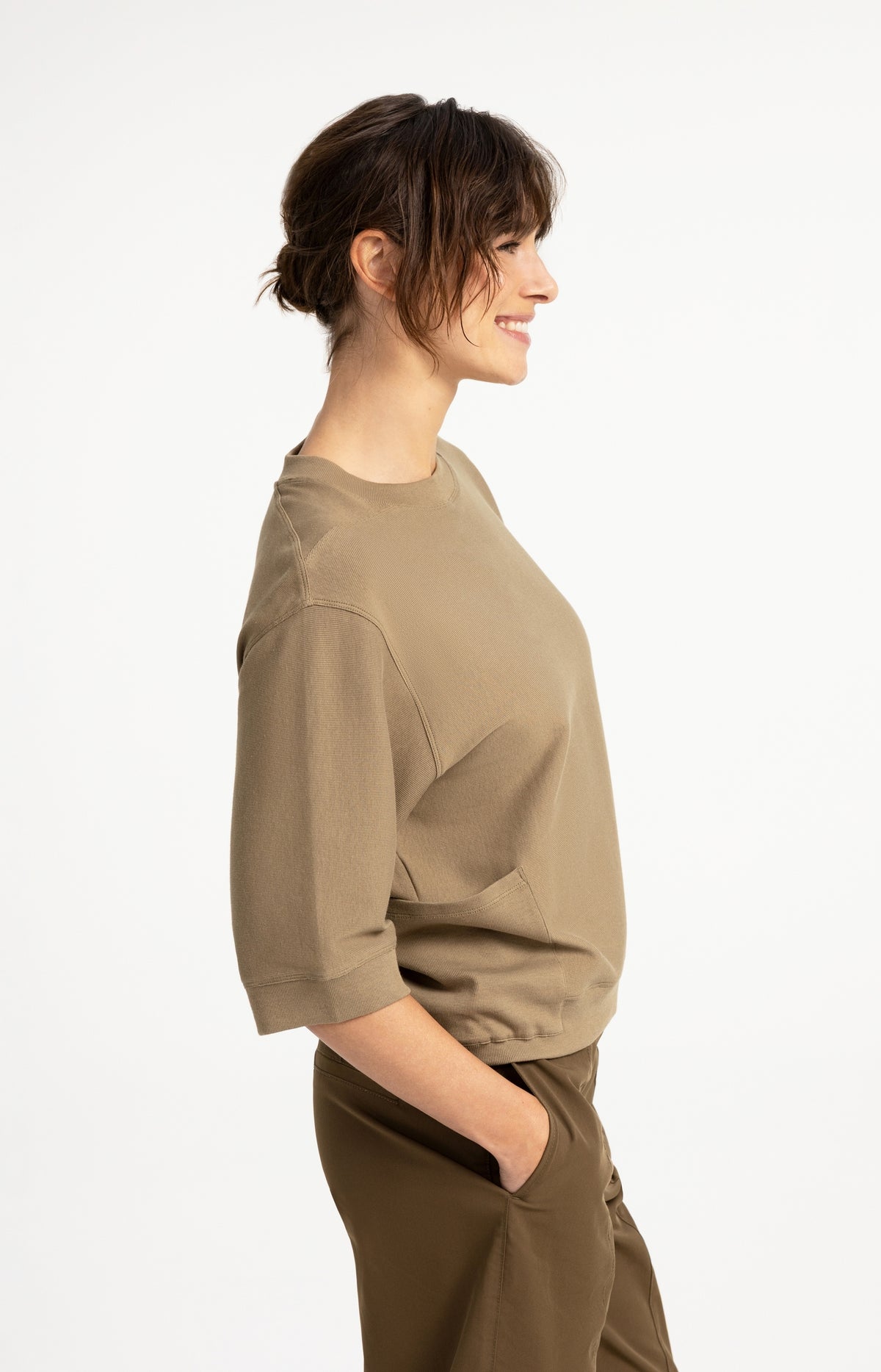 Jersey rib top with short sleeves - Green