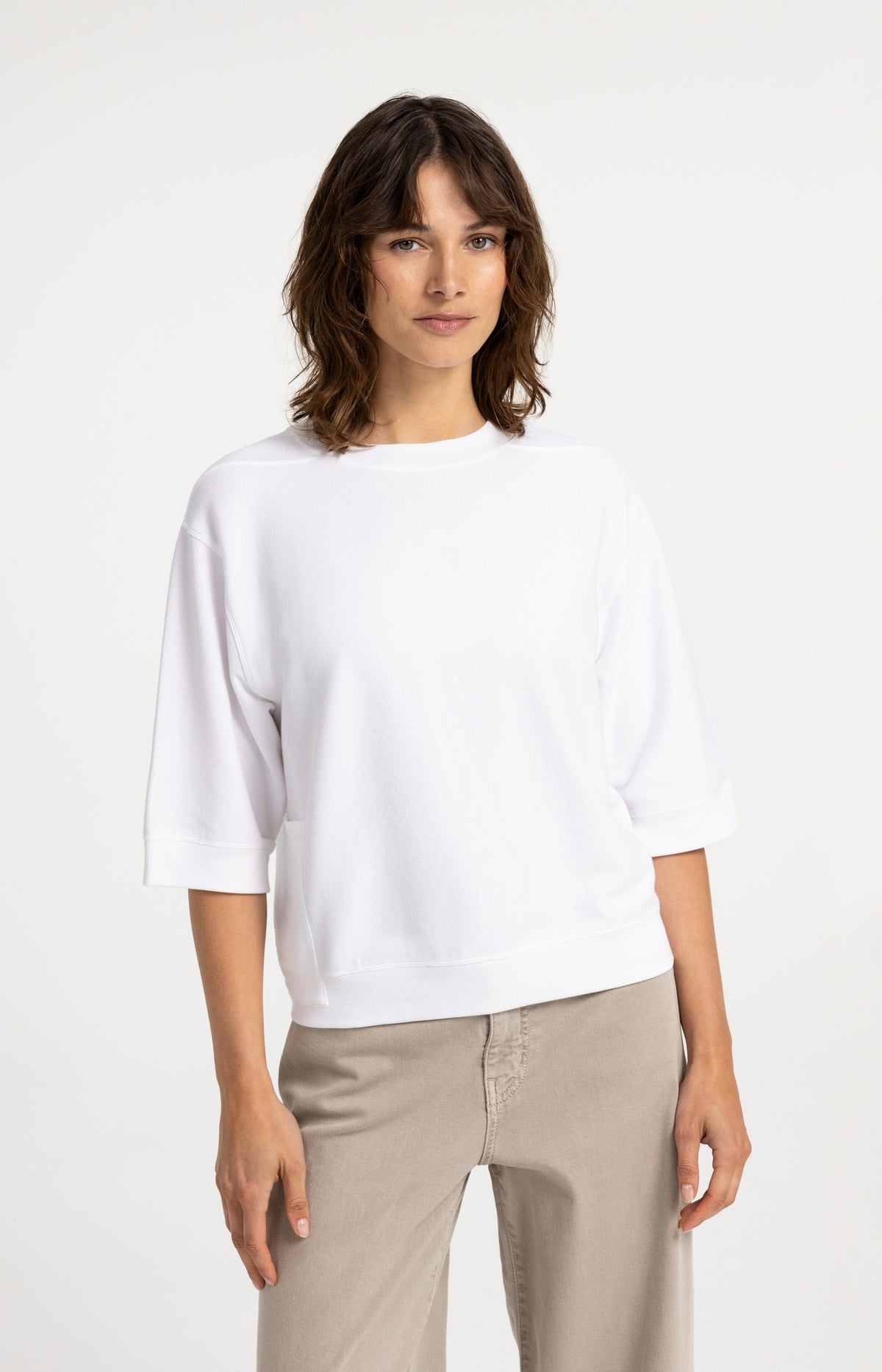 Jersey rib top with short sleeves - White