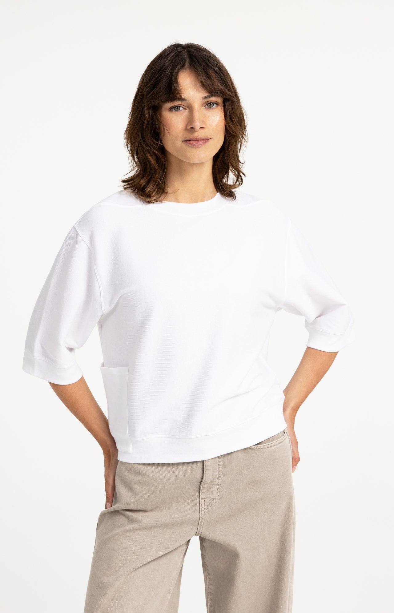 Jersey rib top with short sleeves