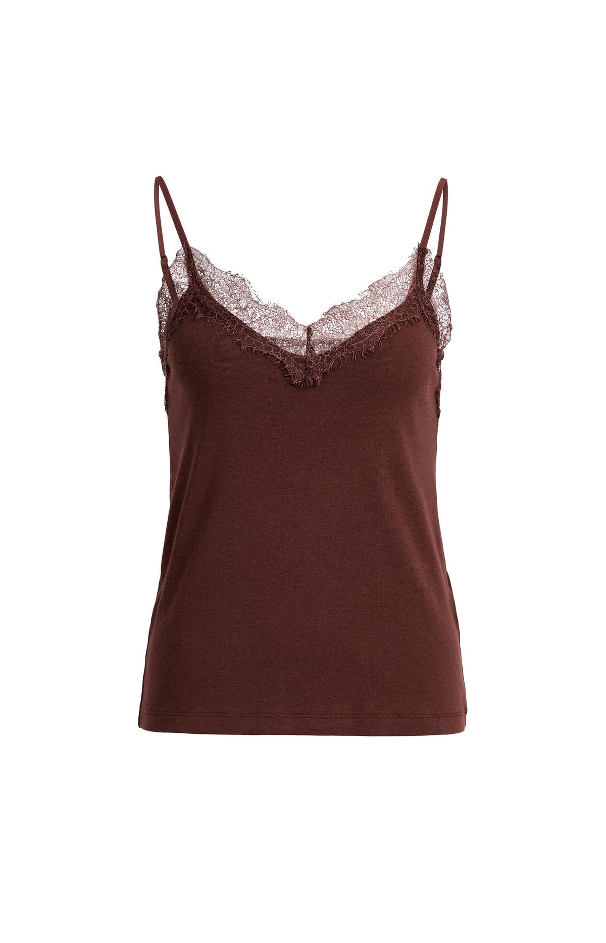 Jersey singlet with V-neck and lace details - Red