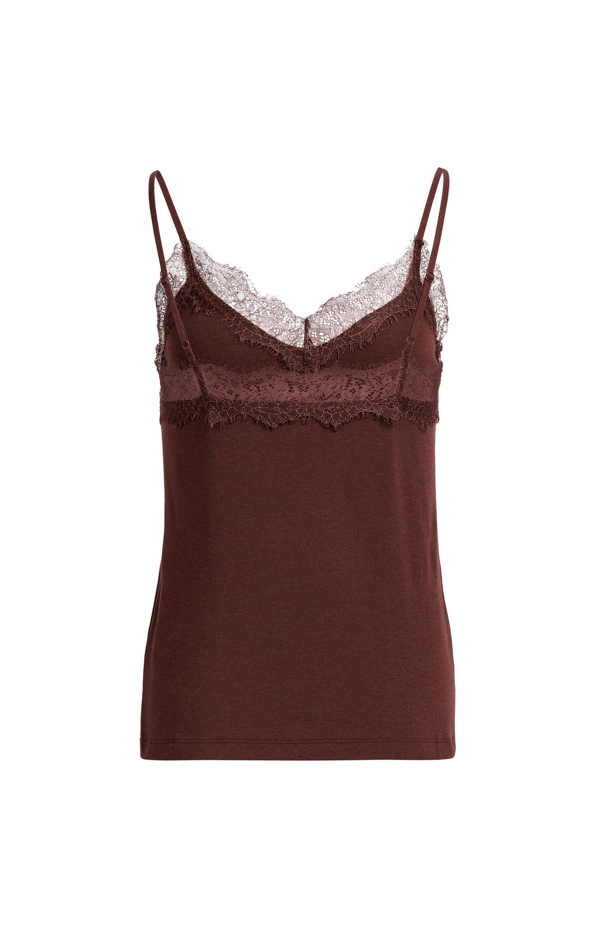 Jersey singlet with V-neck and lace details - Bitter Chocolate Red