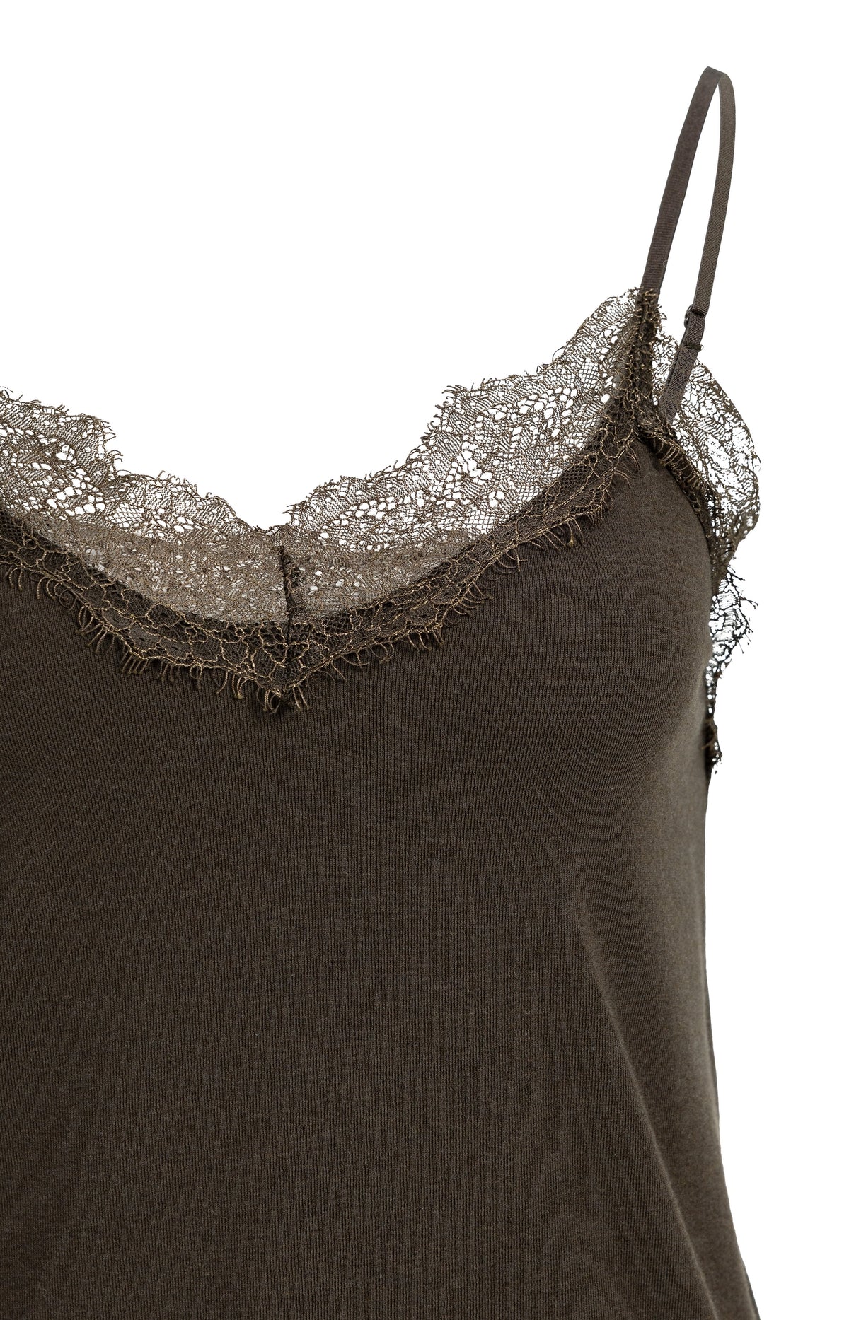 Jersey singlet with V-neck and lace details - Delicioso Brown