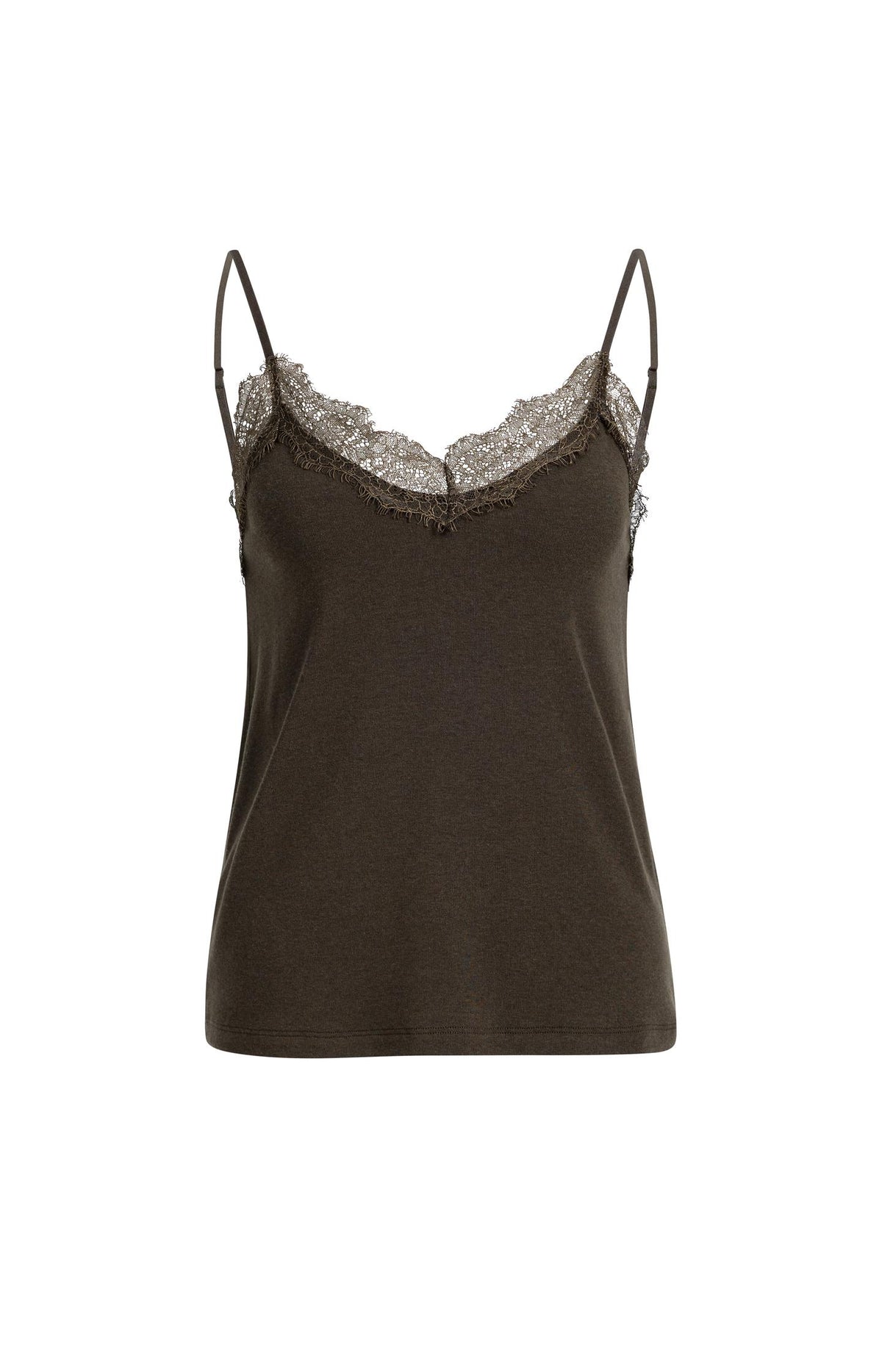 Jersey singlet with V-neck and lace details - Bitter Chocolate Red