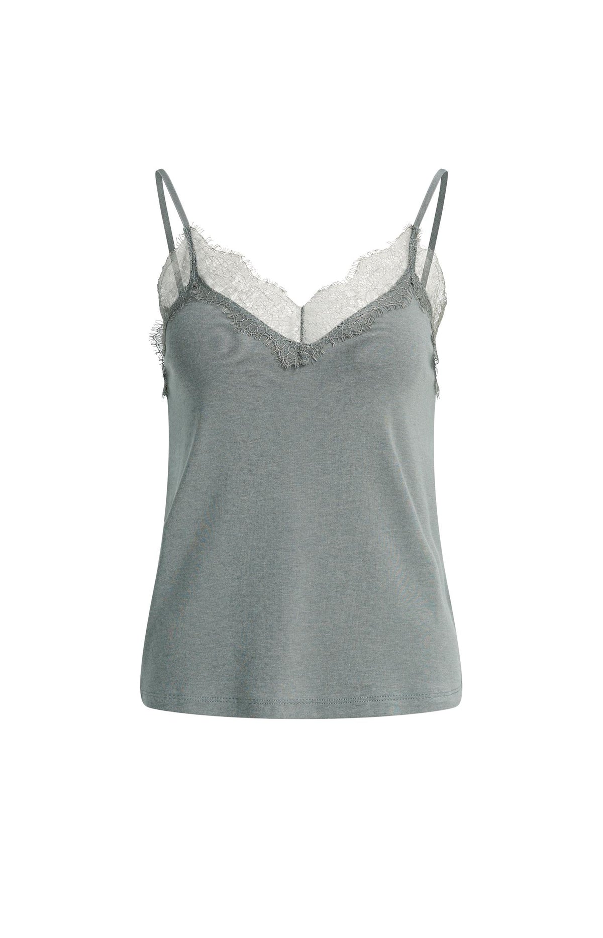 Jersey singlet with V-neck and lace details - Bitter Chocolate Red