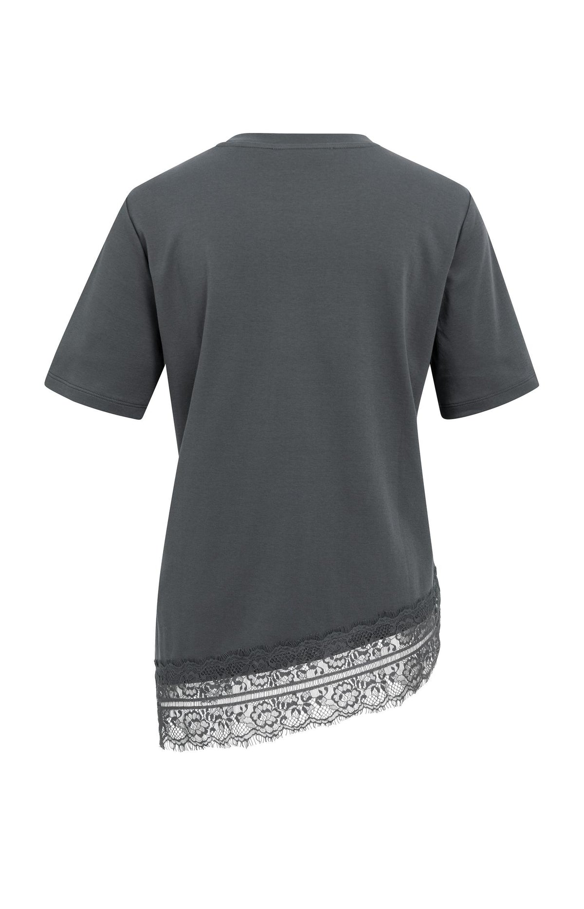 Jersey T-shirt with lace hem - Pavement Grey