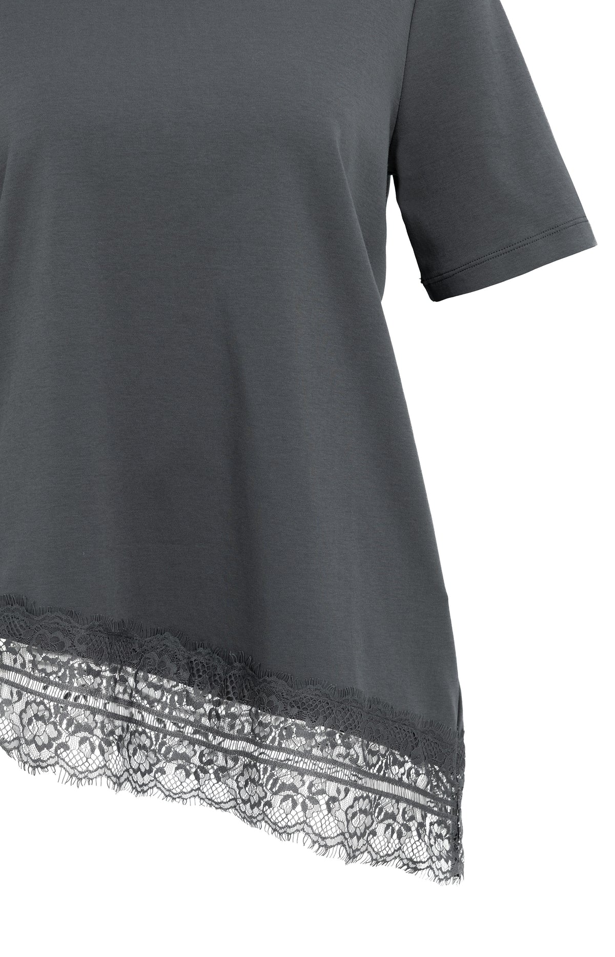 Jersey T-shirt with lace hem - Pavement Grey