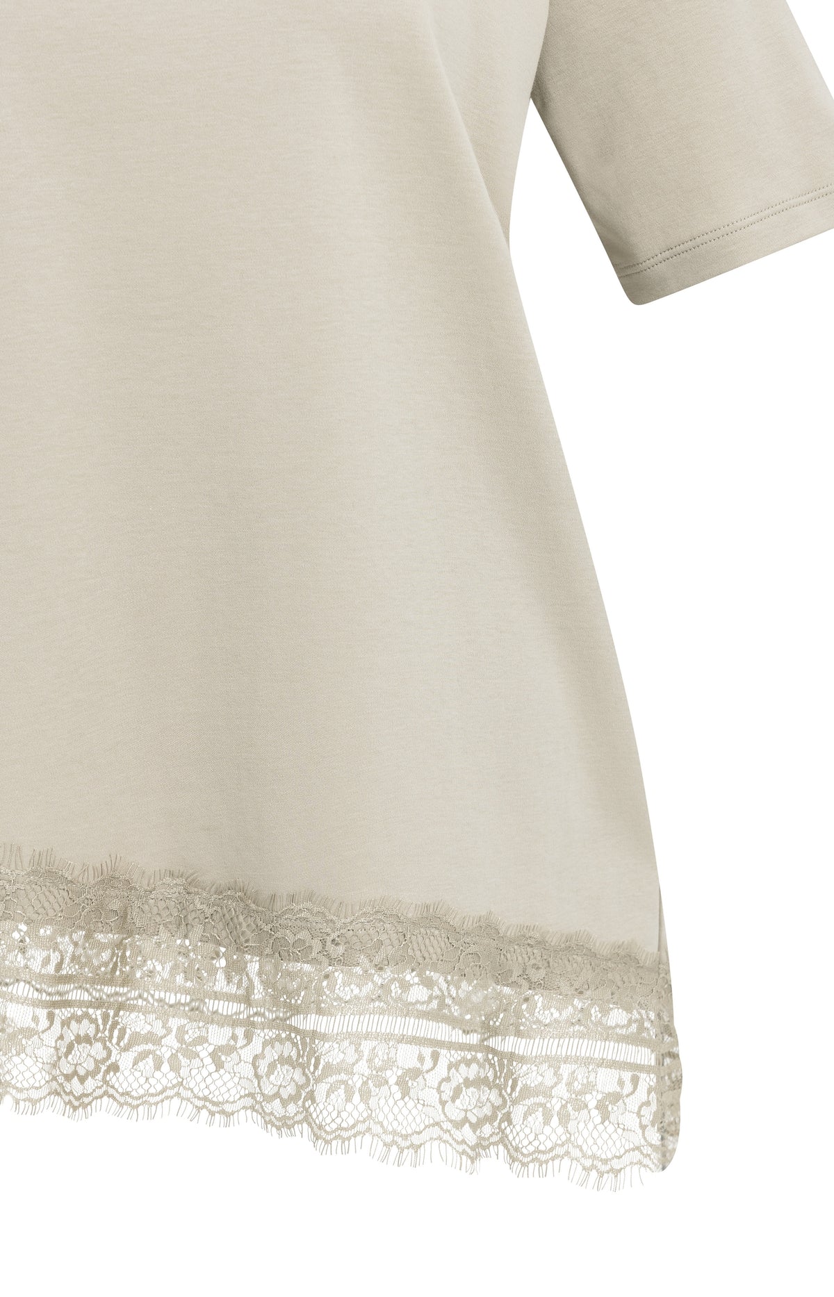 Jersey T-shirt with lace hem - Pure Cashmere Grey