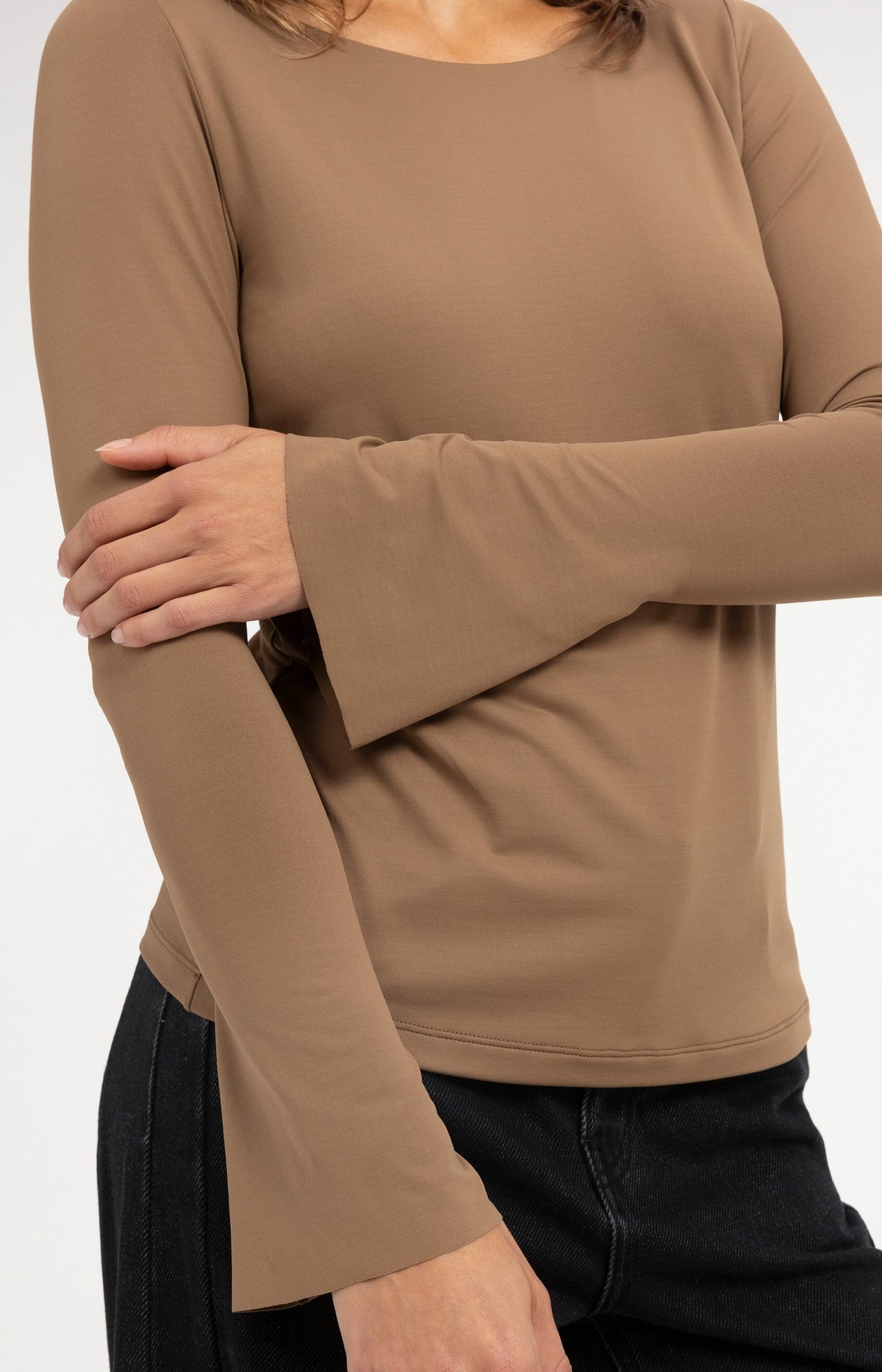 Jersey top with flared sleeves - Otter Brown