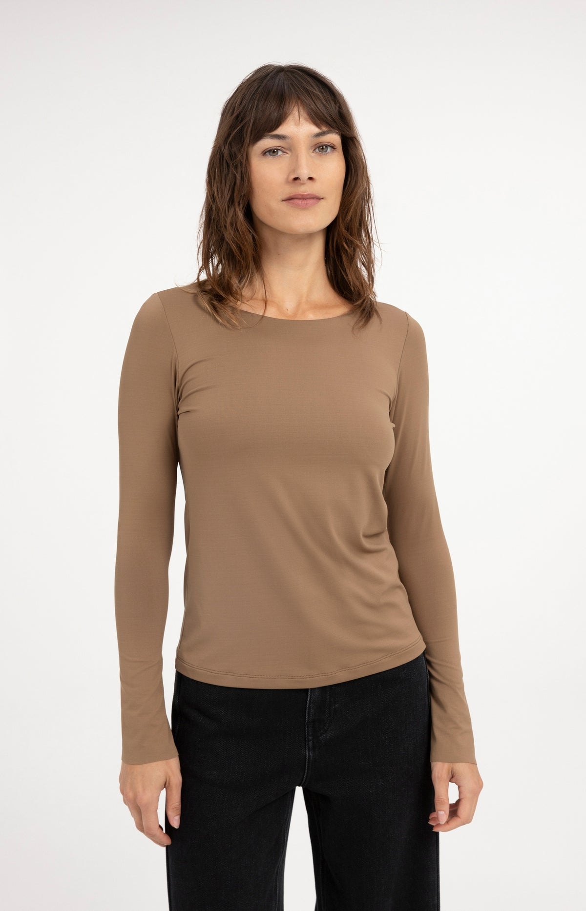 Jersey top with flared sleeves - Brown