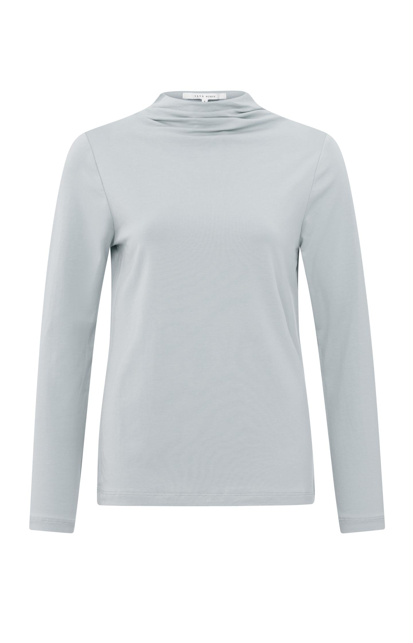 Jersey top with high drapeneck and long sleeves in slim fit - Type: product