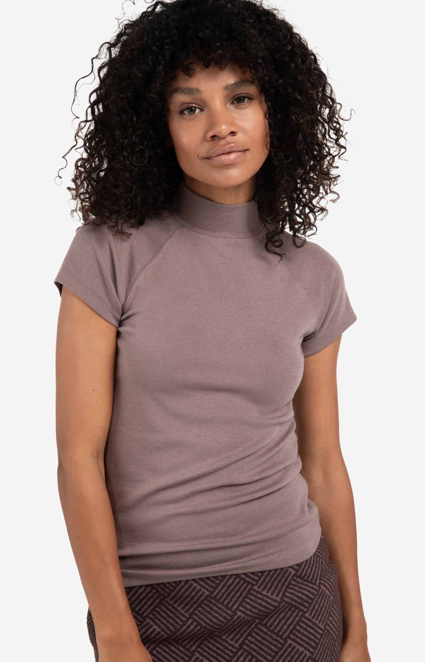 Jersey top with high neck and raglan sleeves