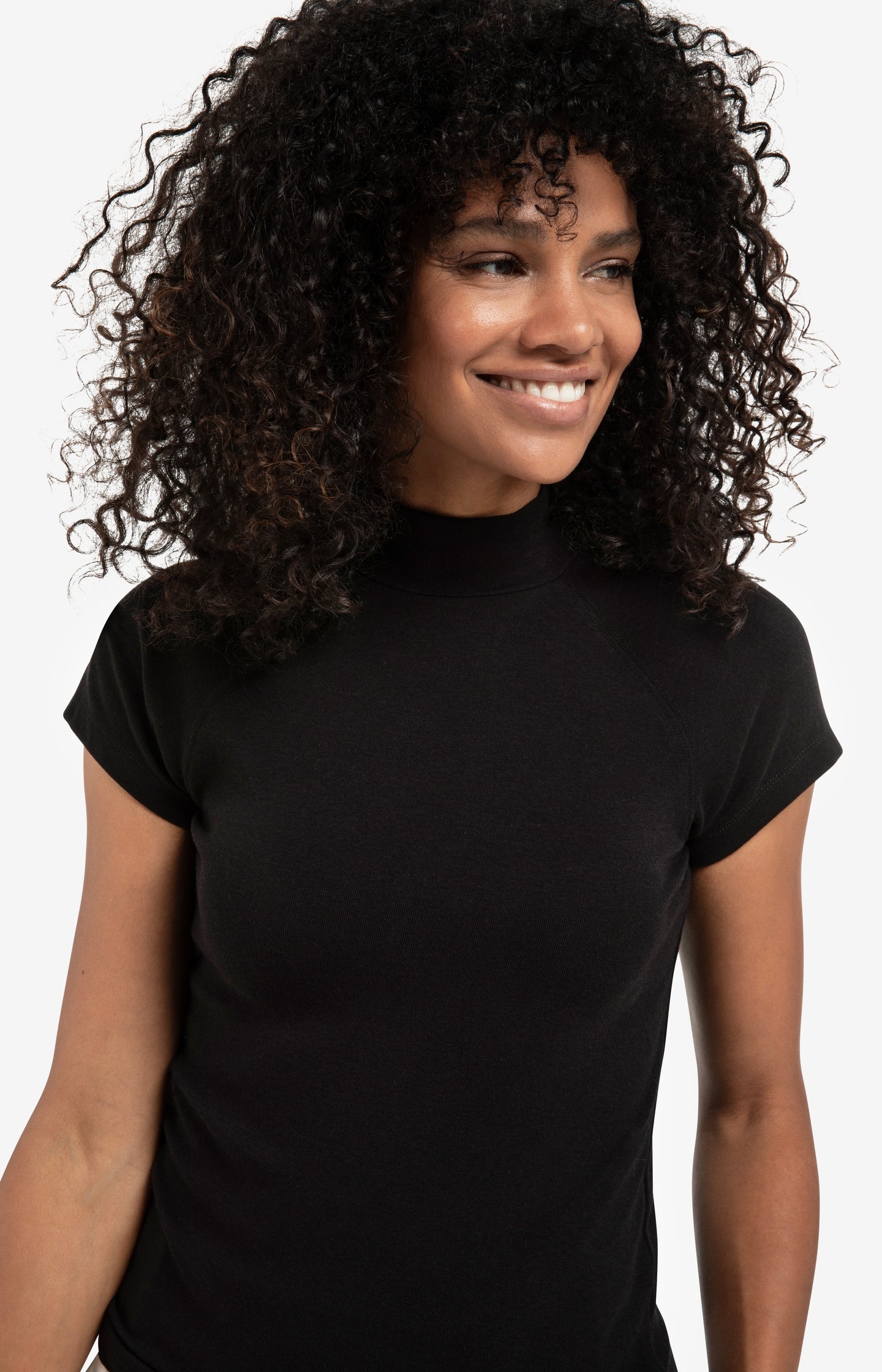 Jersey top with high neck and raglan sleeves