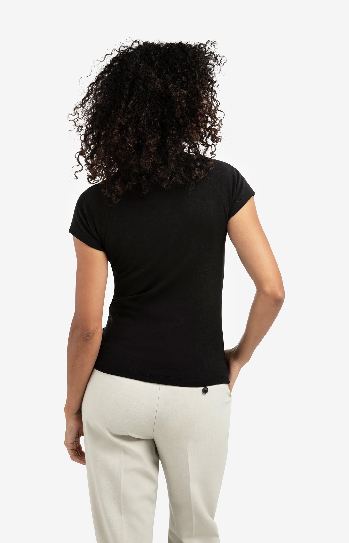 Jersey top with high neck and raglan sleeves