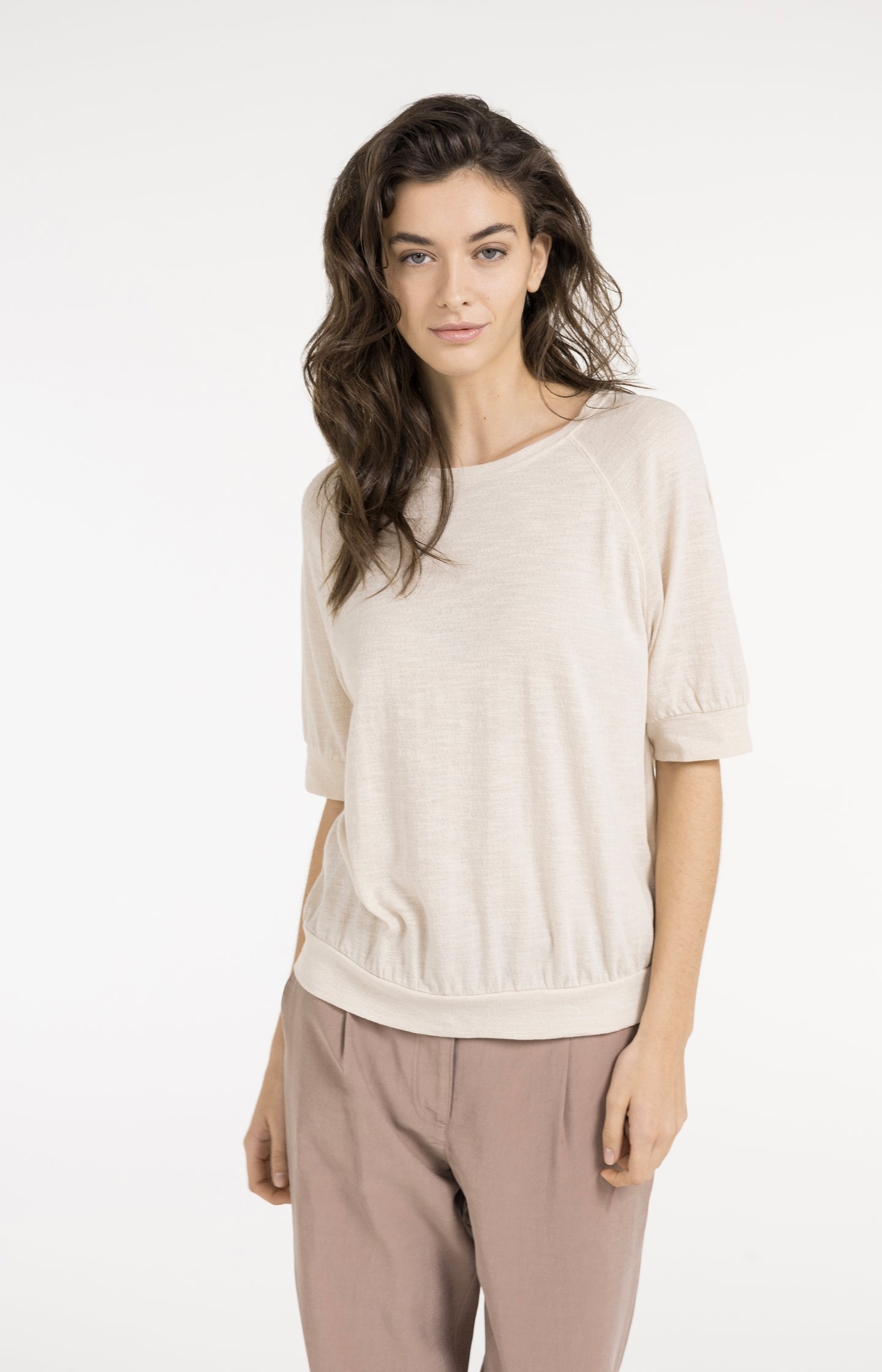 Jersey top with knitted texture
