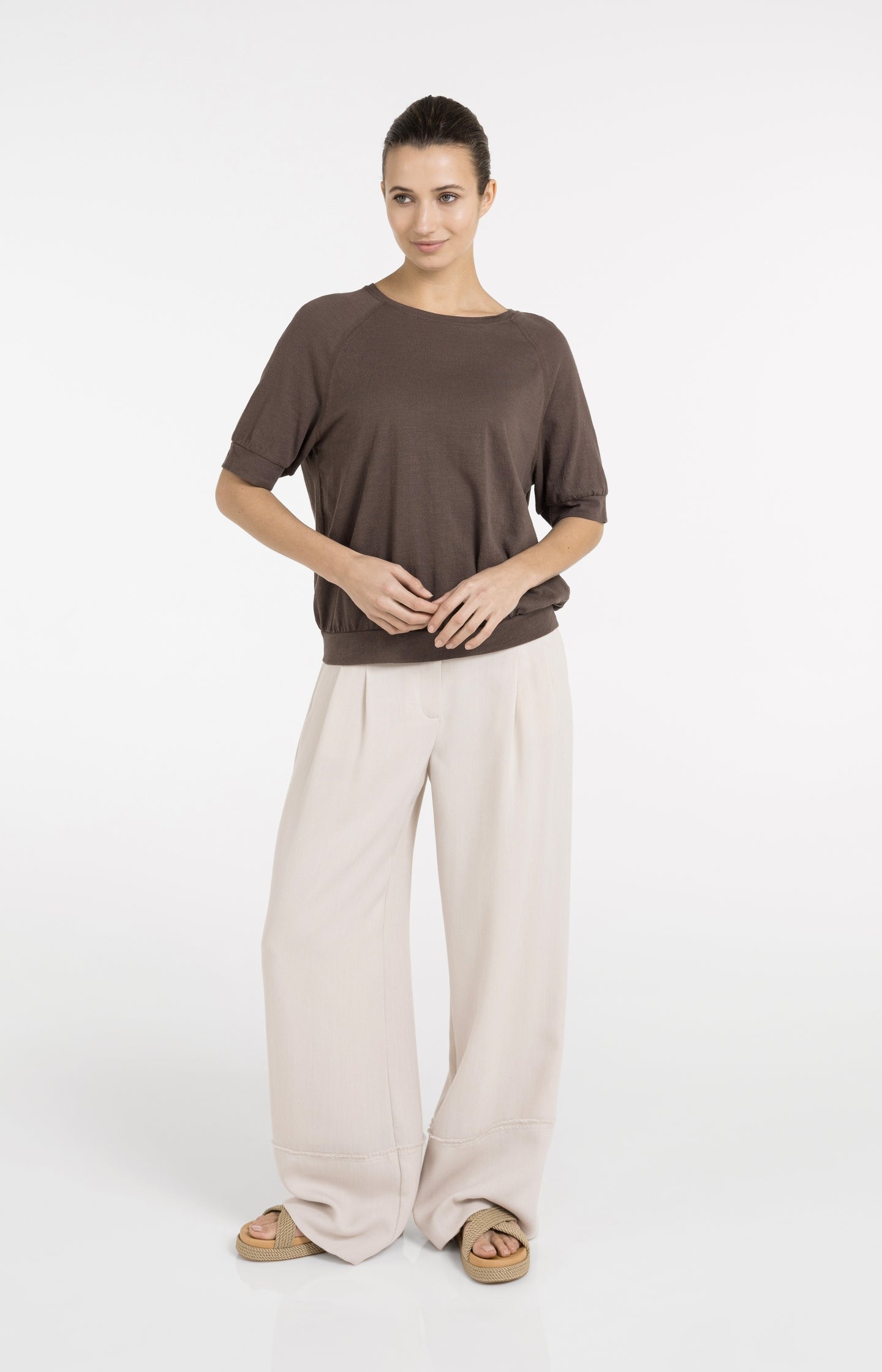 Jersey top with knitted texture