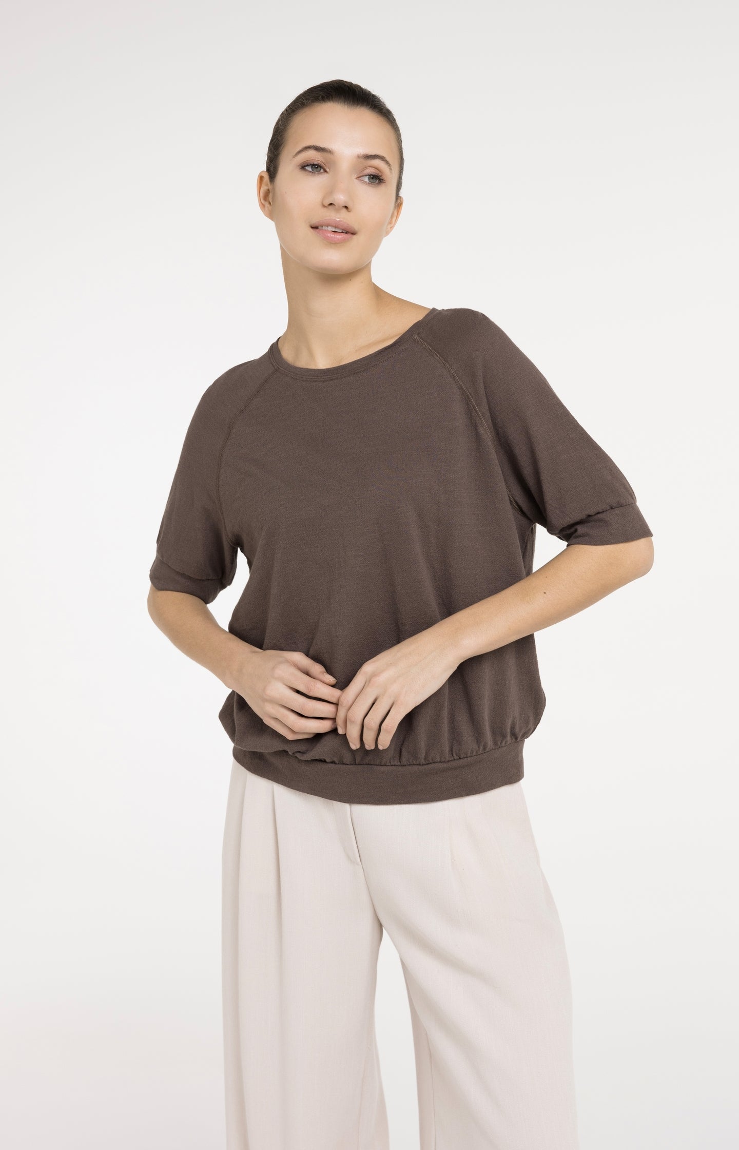Jersey top with knitted texture