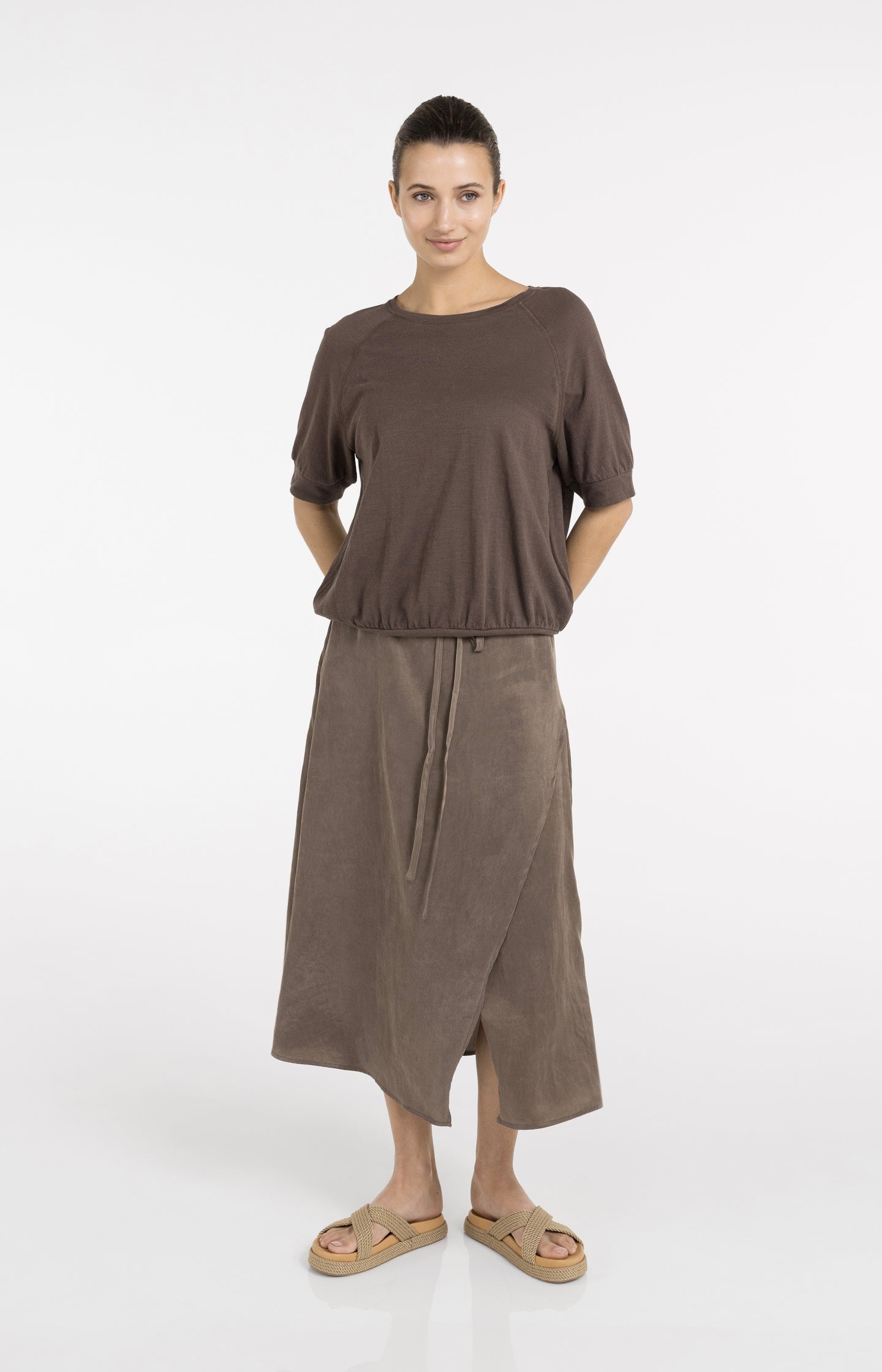 Jersey top with knitted texture
