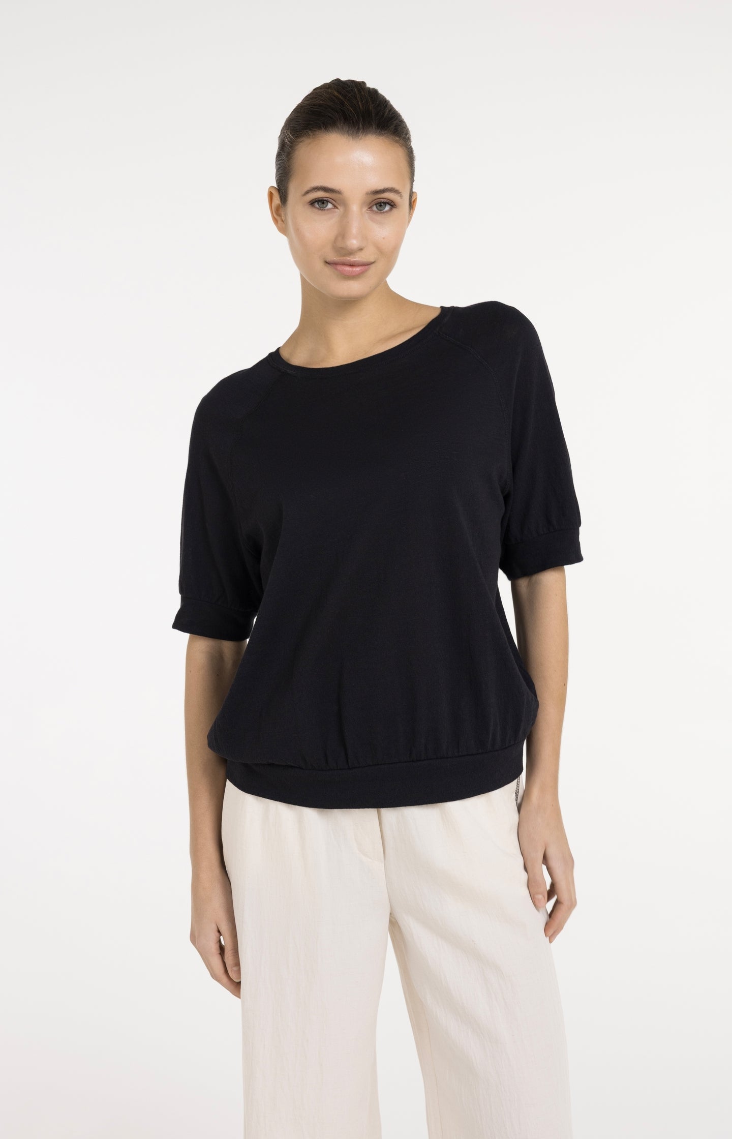 Jersey top with knitted texture