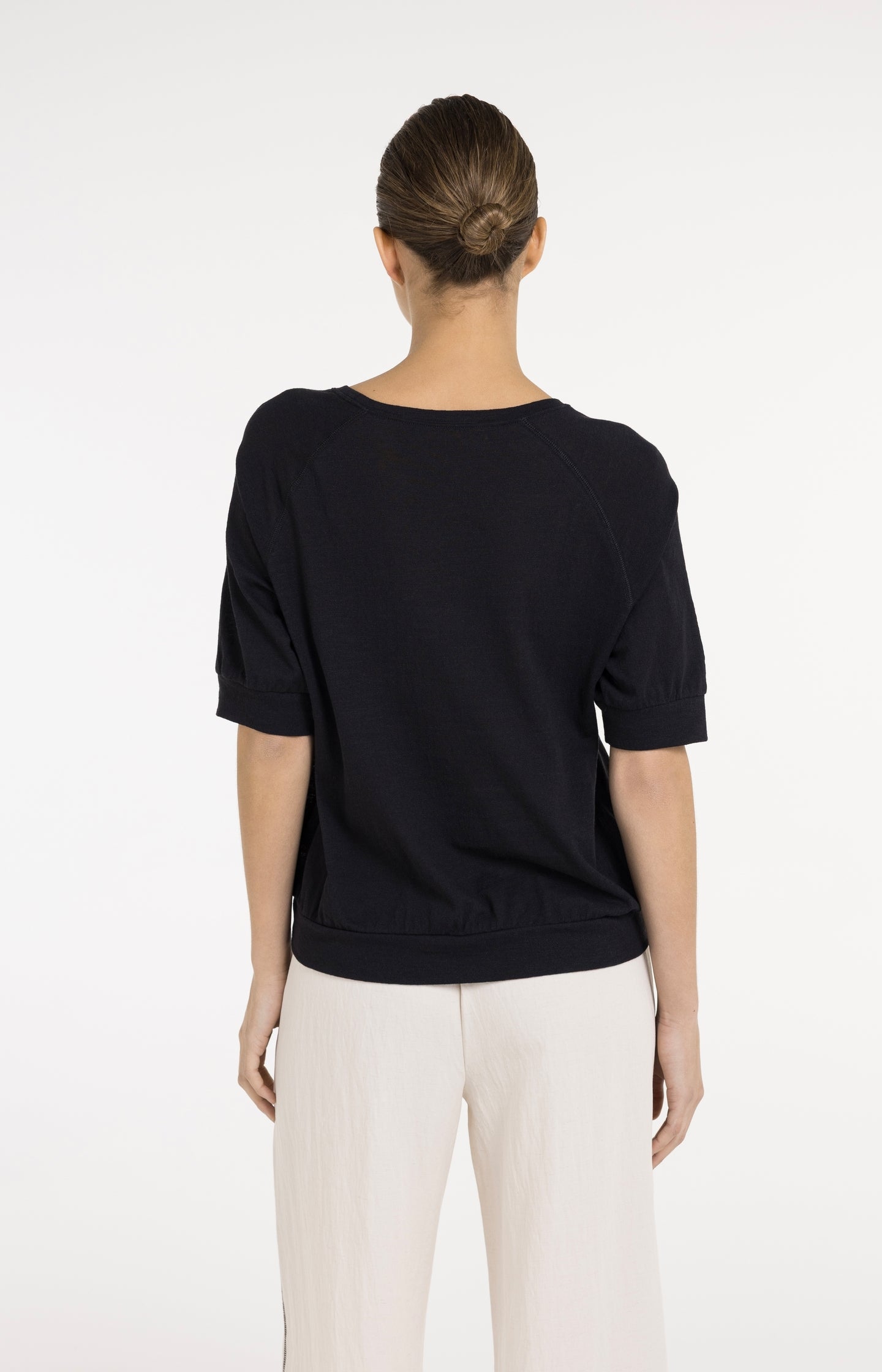Jersey top with knitted texture