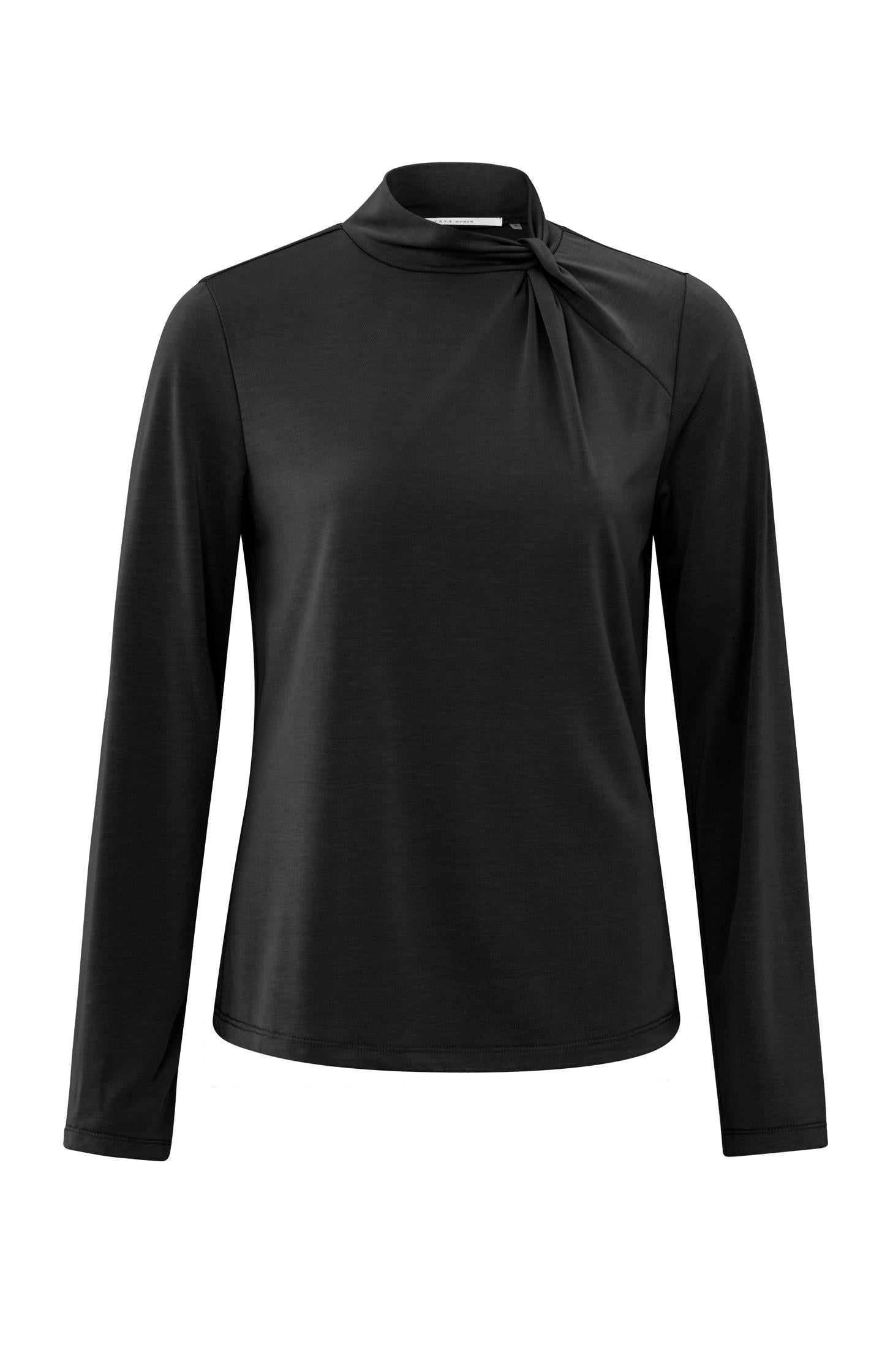 Jersey top with knotted high neck and long sleeves - Type: product