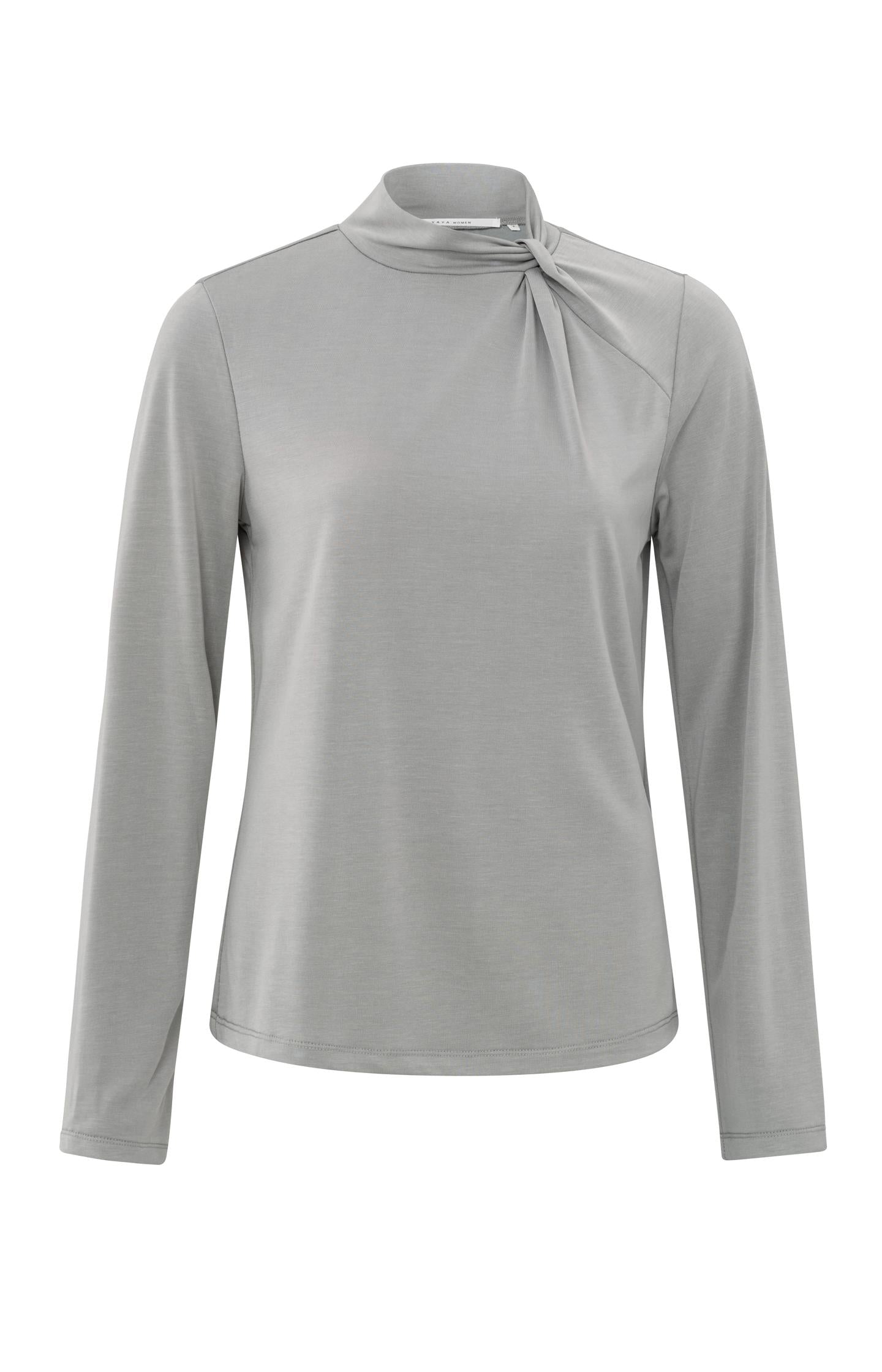 Jersey top with knotted high neck and long sleeves - Type: product