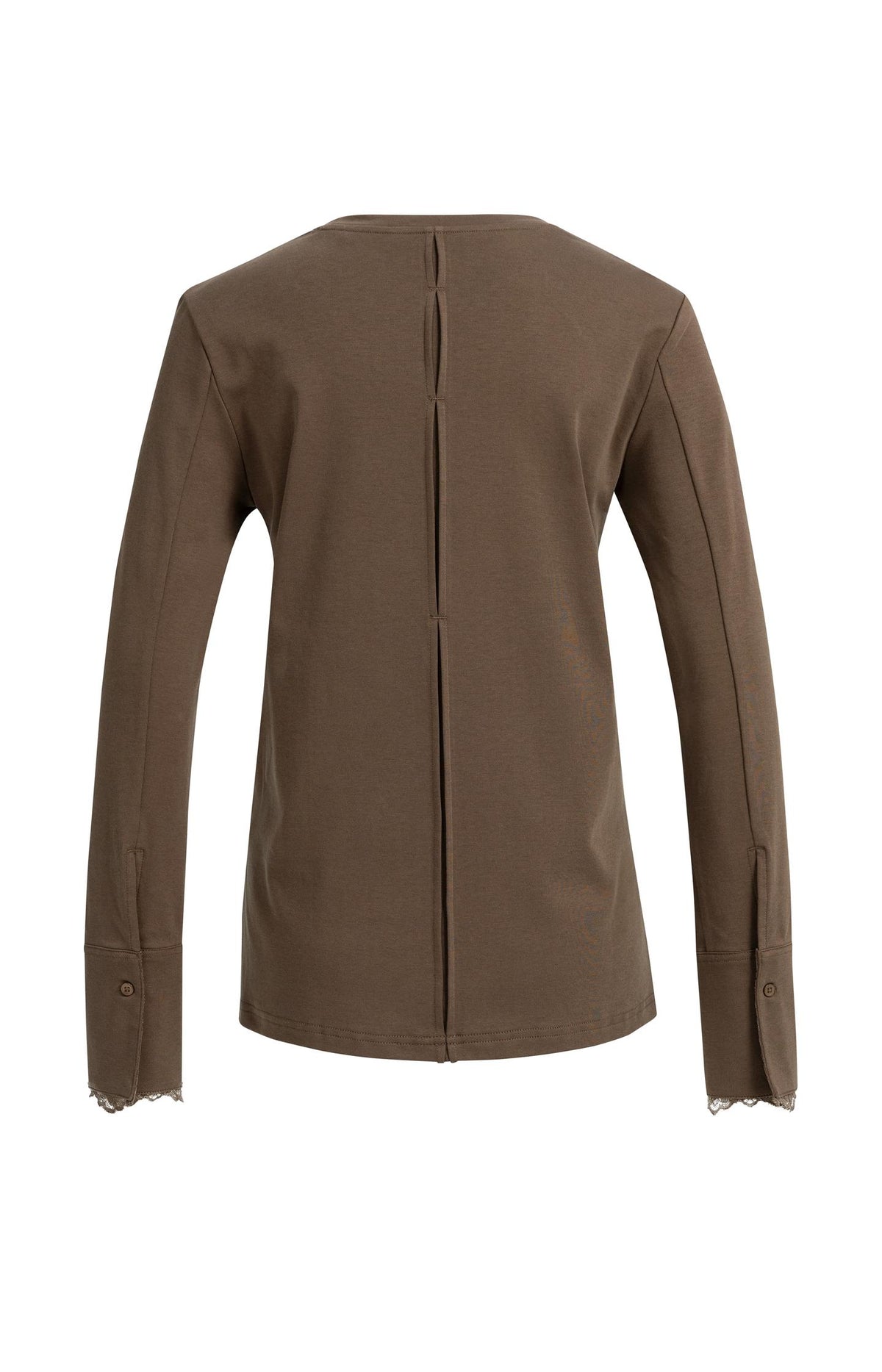 Jersey-Oberteil mit Spitzenbündchen - Cocoa Brown