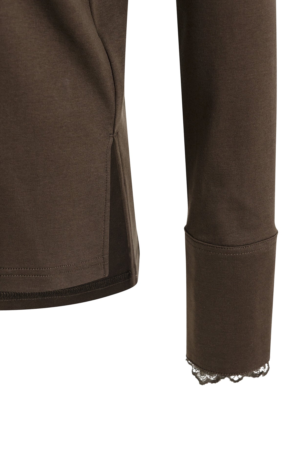 Jersey top with lace cuffs - Delicioso Brown