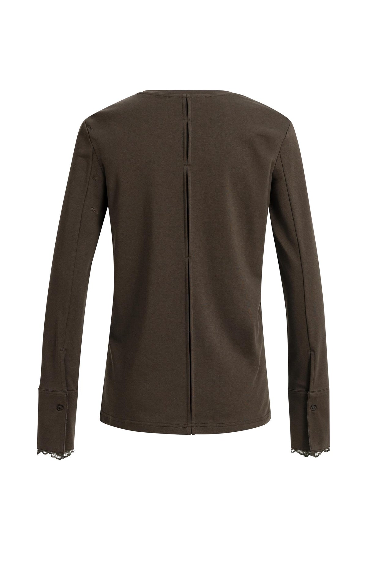 Jersey top with lace cuffs - Delicioso Brown