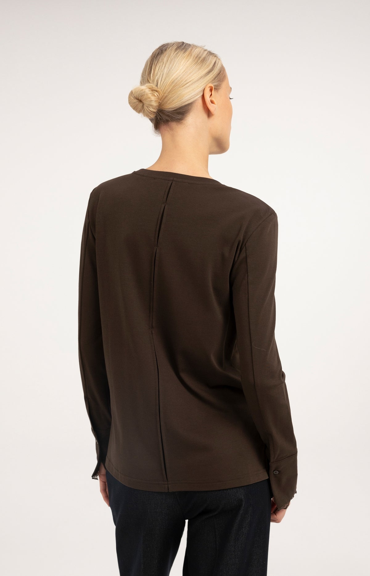 Jersey top with lace cuffs - Delicioso Brown