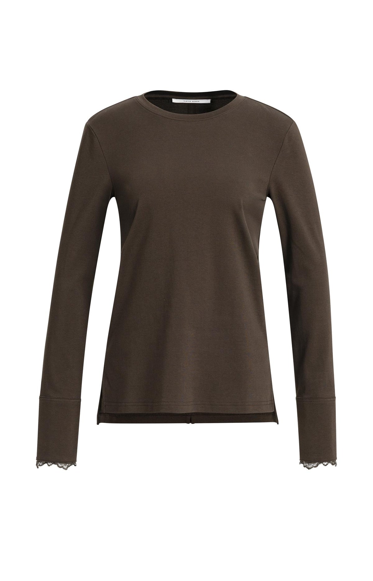 Jersey top with lace cuffs - Cocoa Brown