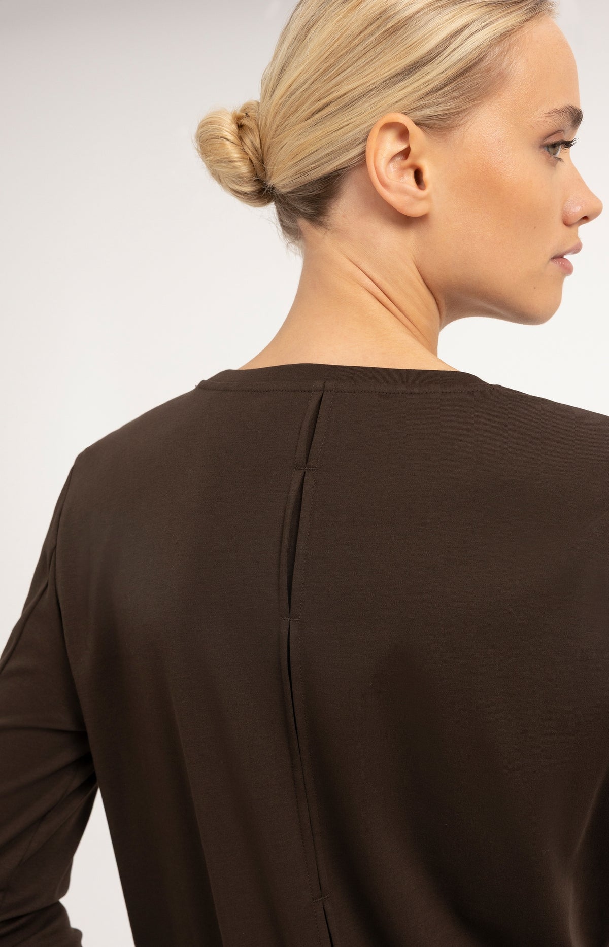Jersey top with lace cuffs - Brown
