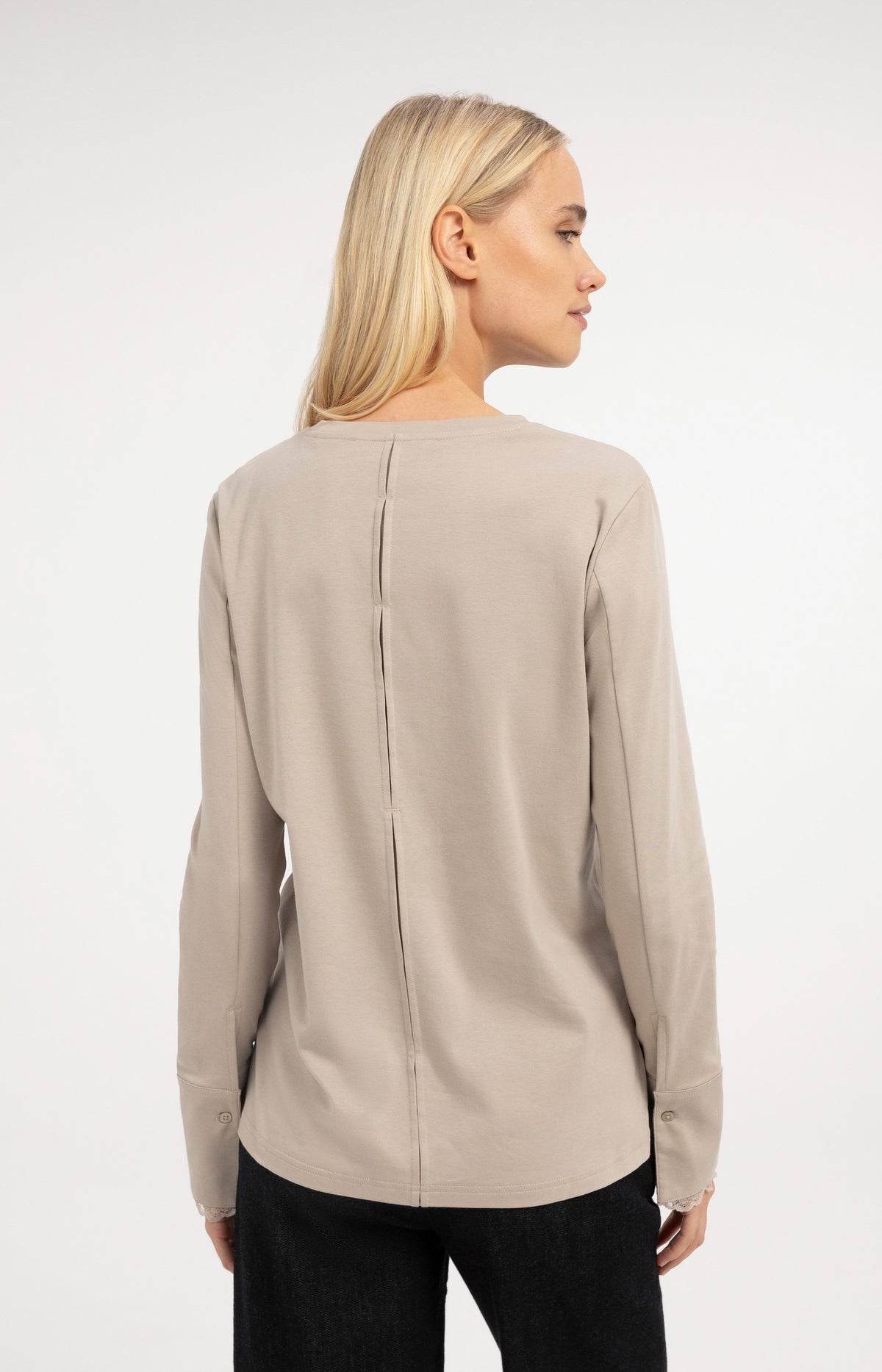 Jersey top with lace cuffs - Grey