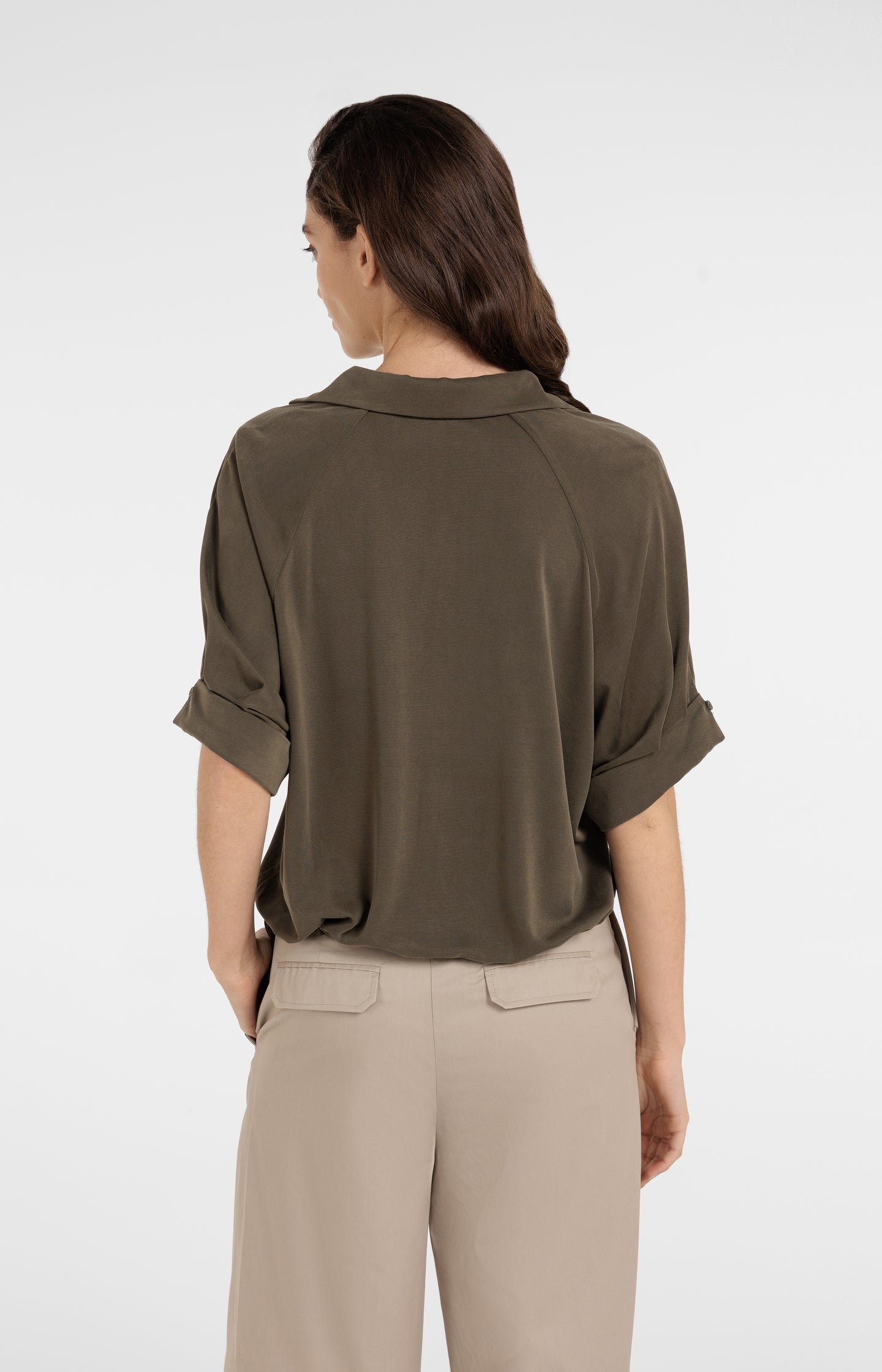 Jersey top with pleated sleeves