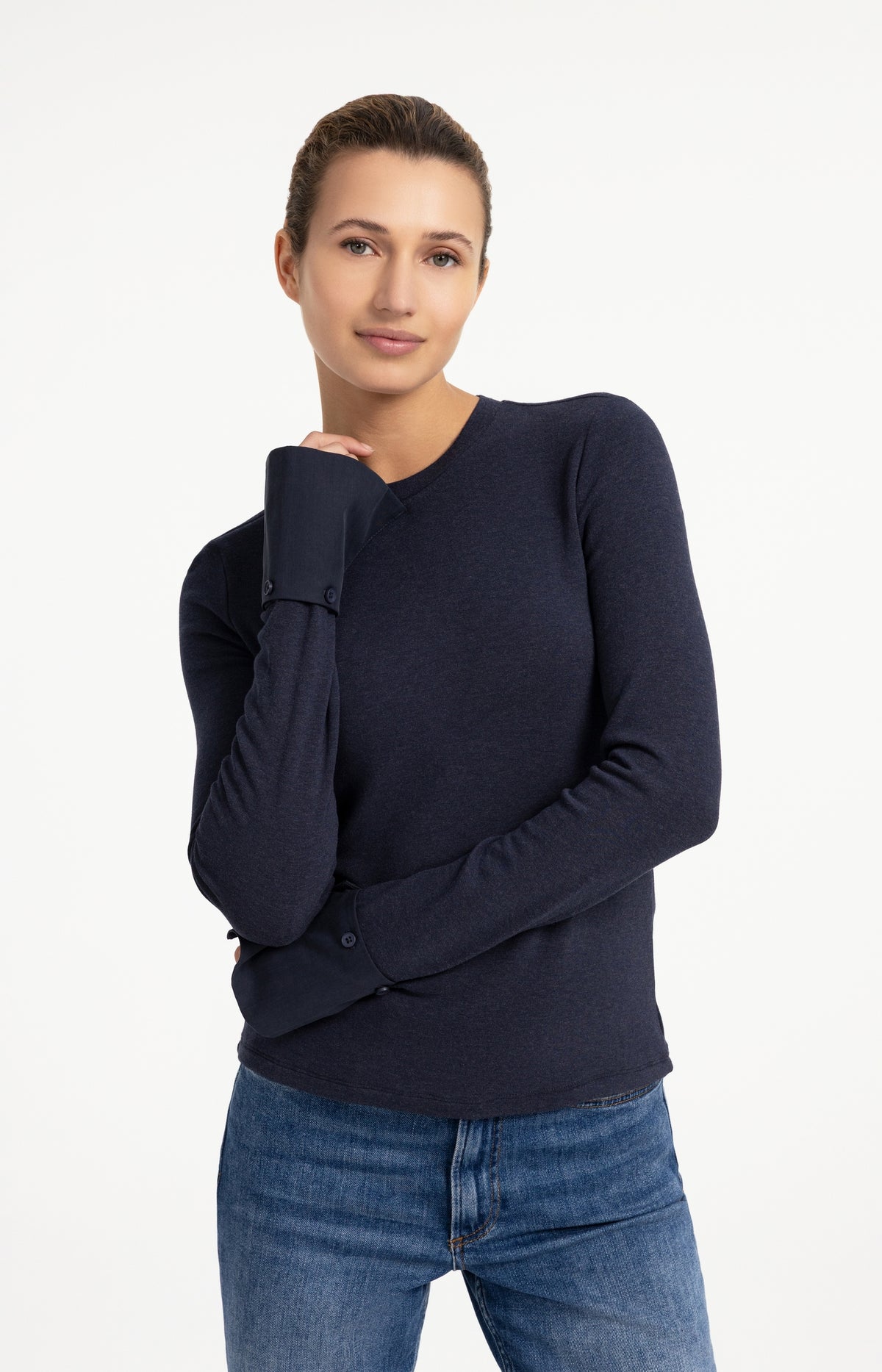Jersey top with removable cuffs