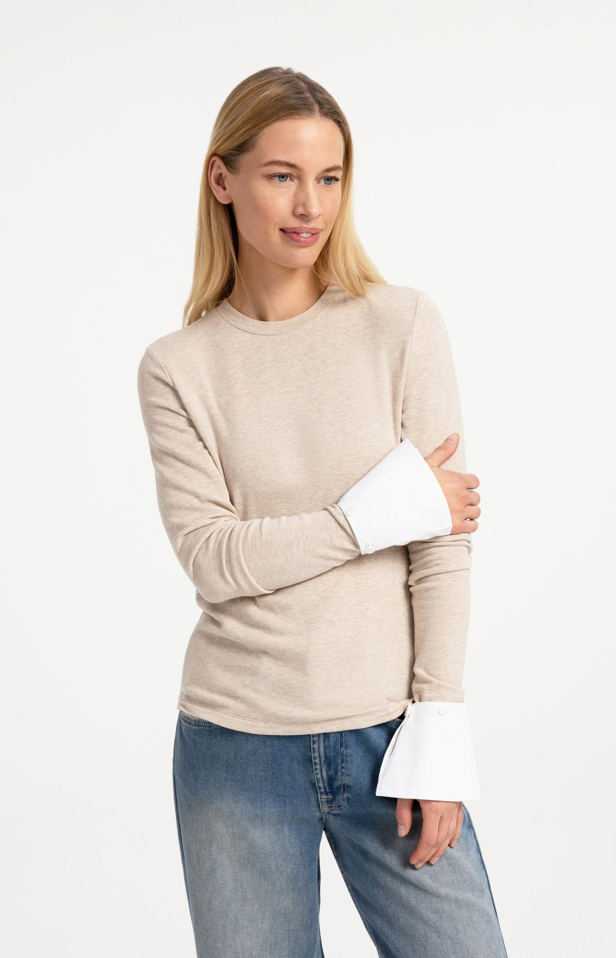 Jersey top with removable cuffs
