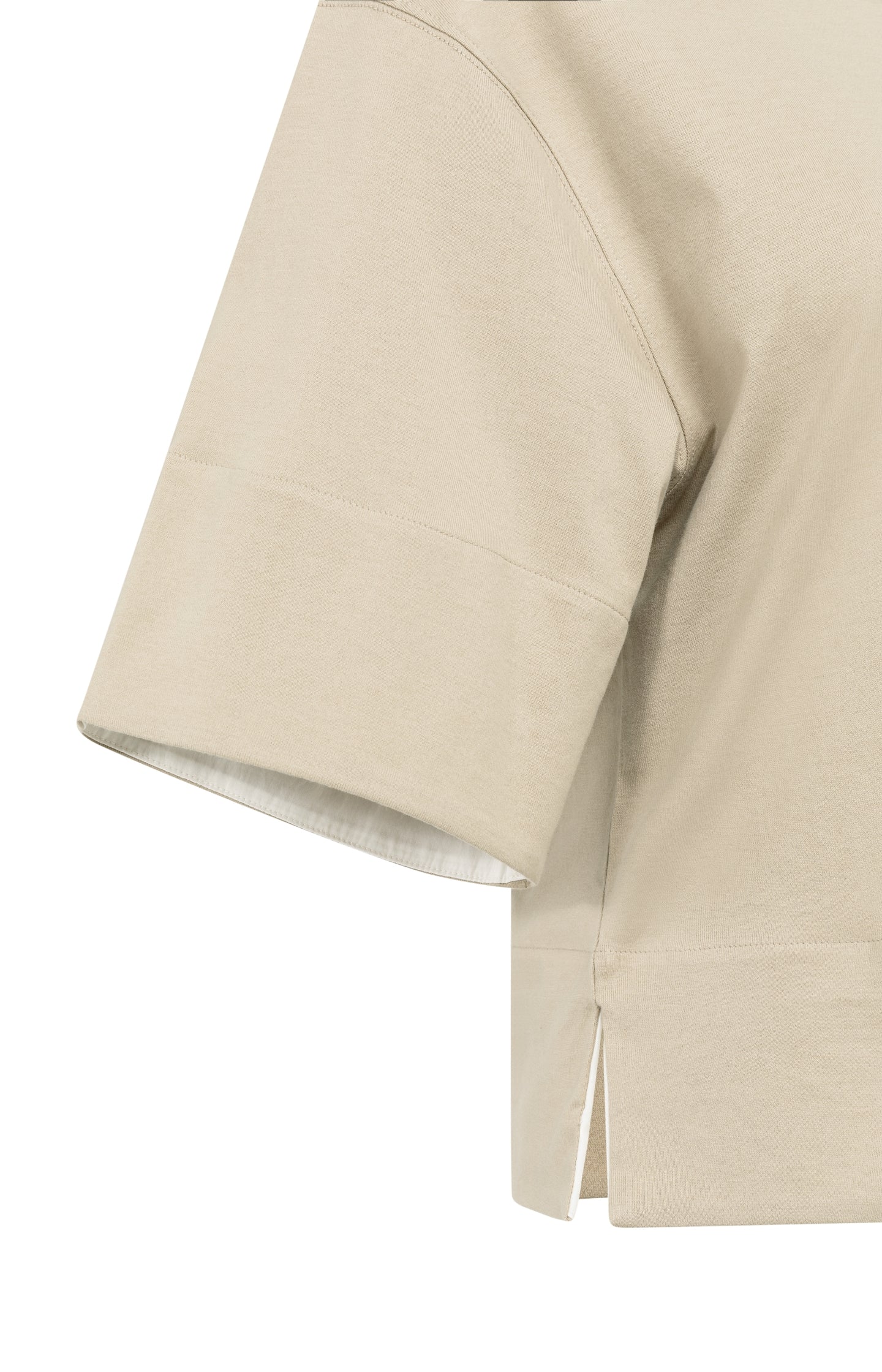 Jersey top with ribbed neckline and woven details