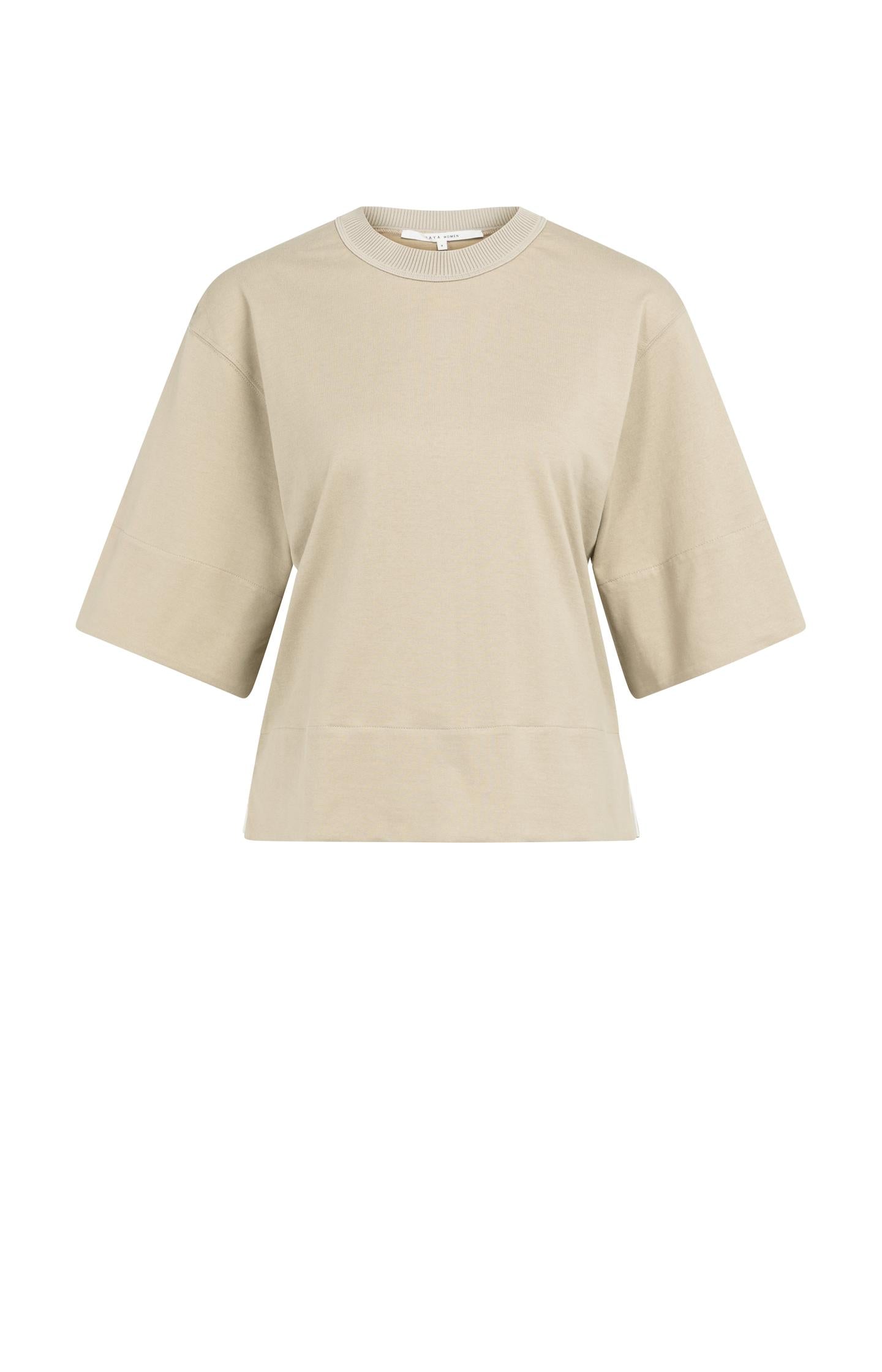 Jersey top with ribbed neckline and woven details - Type: product