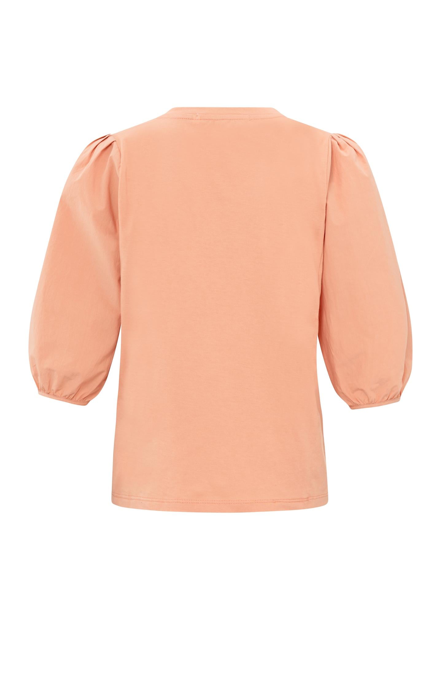 Jersey top with round neck and woven half long sleeves