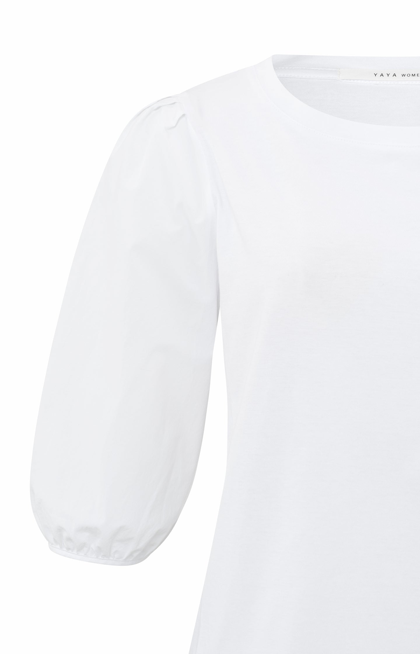 Jersey top with round neck and woven half long sleeves