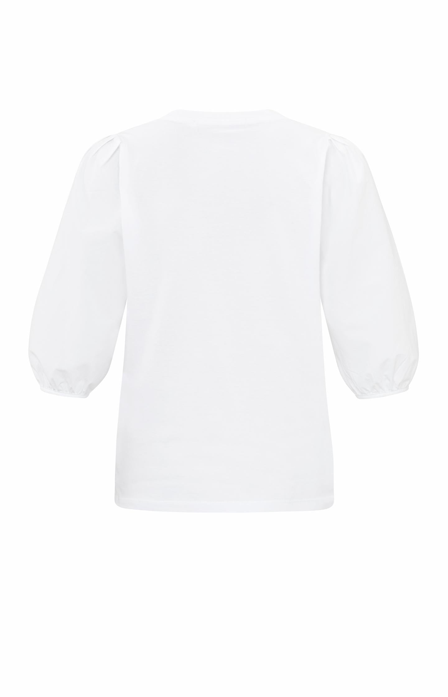 Jersey top with round neck and woven half long sleeves