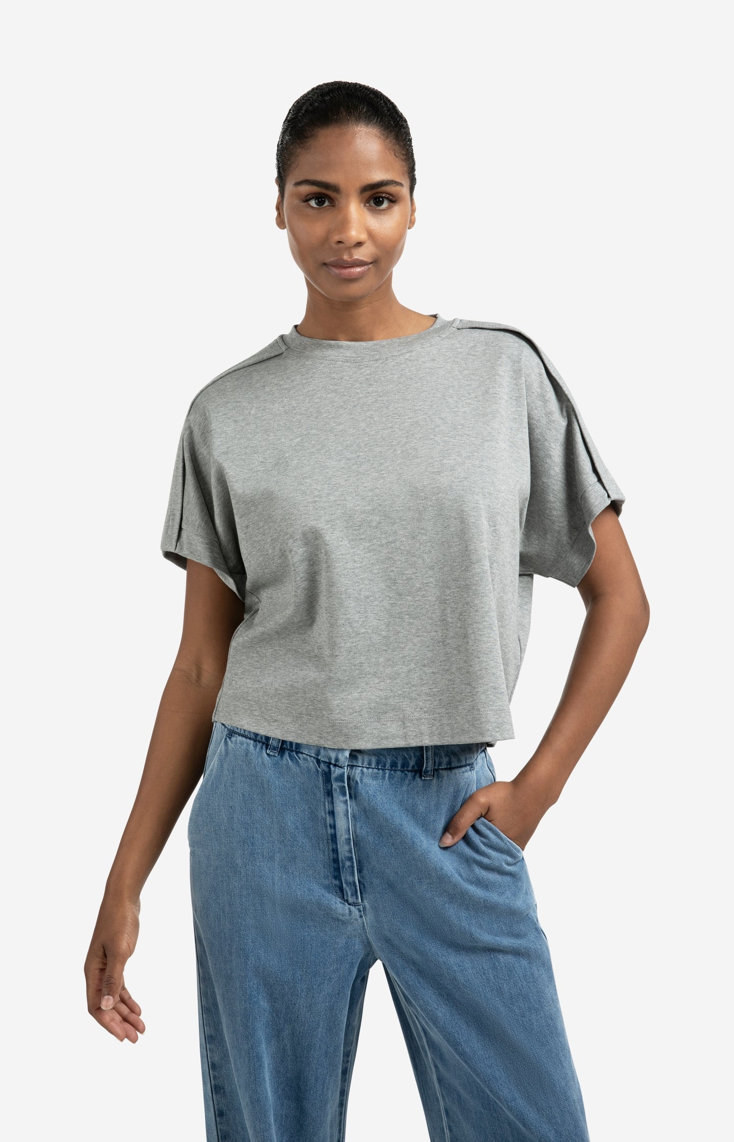 Jersey top with short sleeves and fold detail
