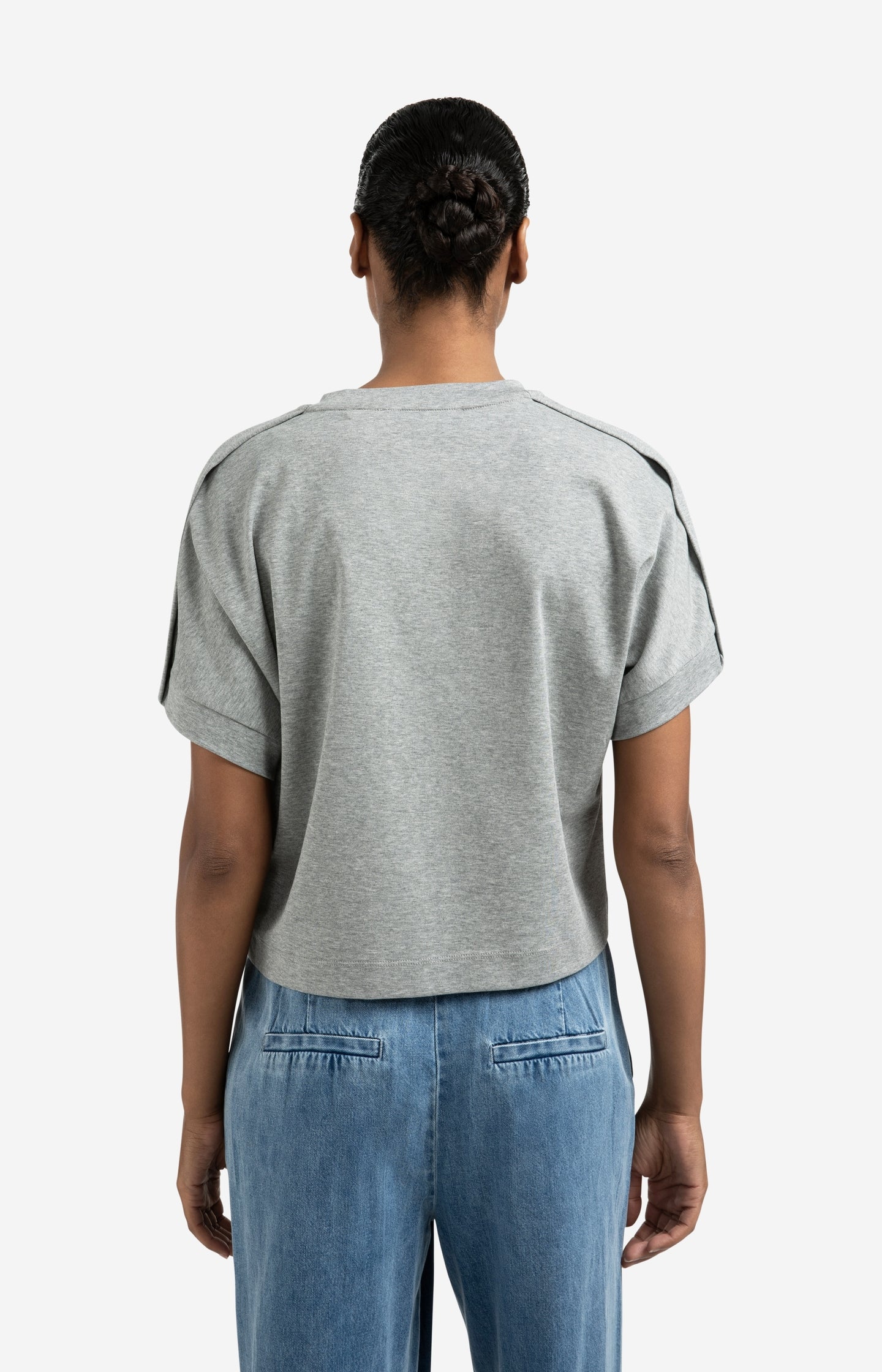 Jersey top with short sleeves and fold detail