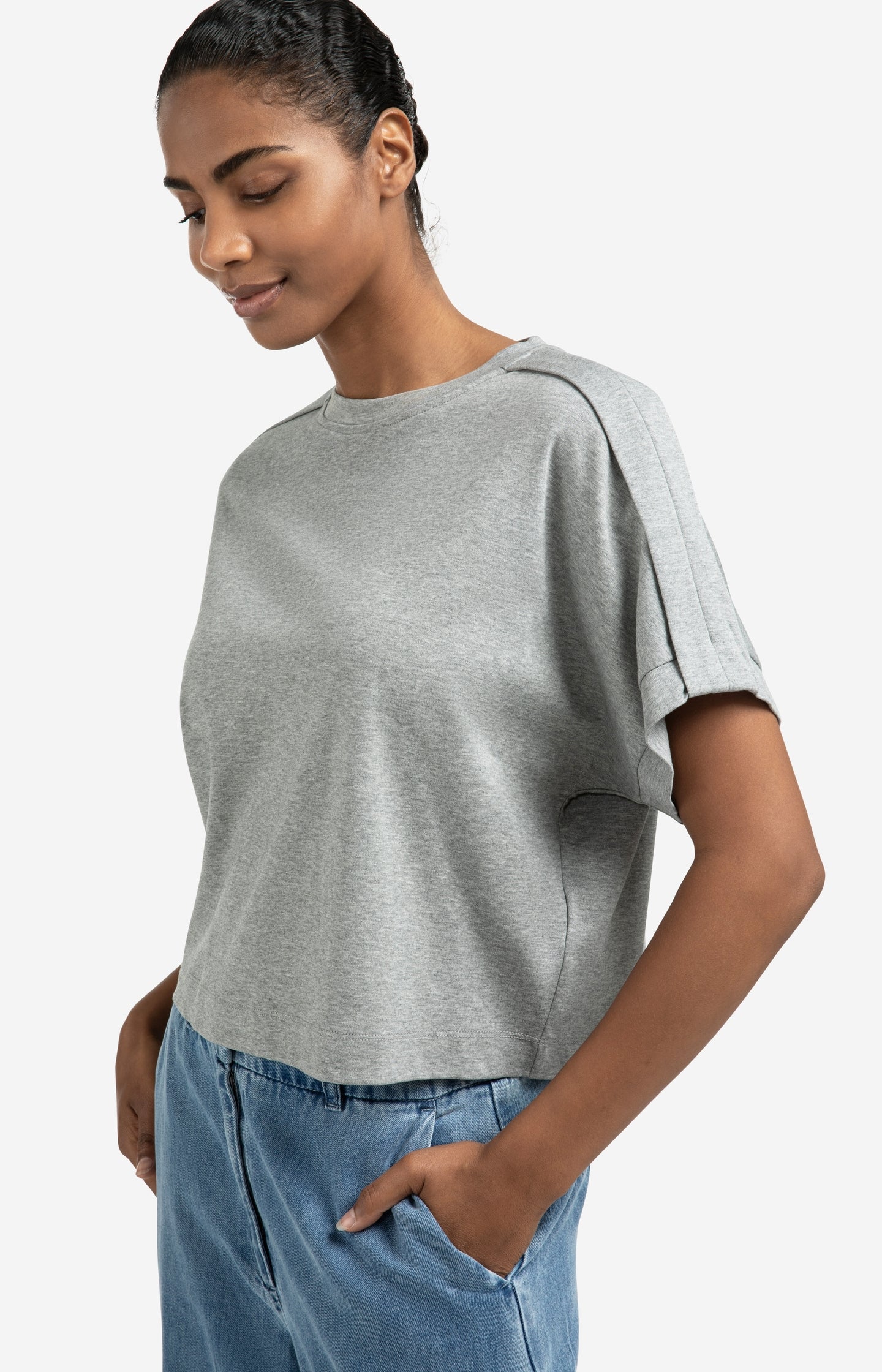 Jersey top with short sleeves and fold detail