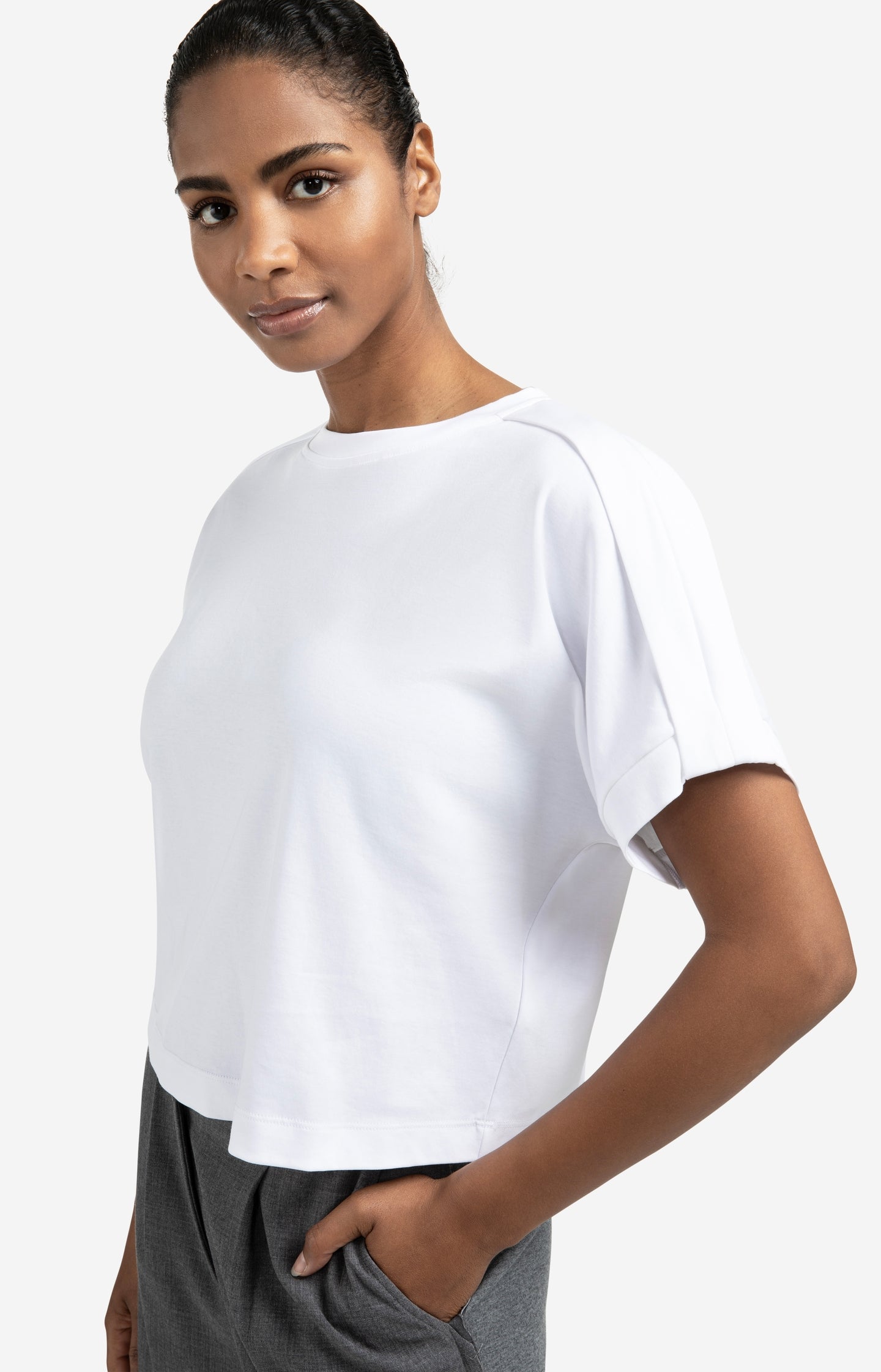 Jersey top with short sleeves and fold detail