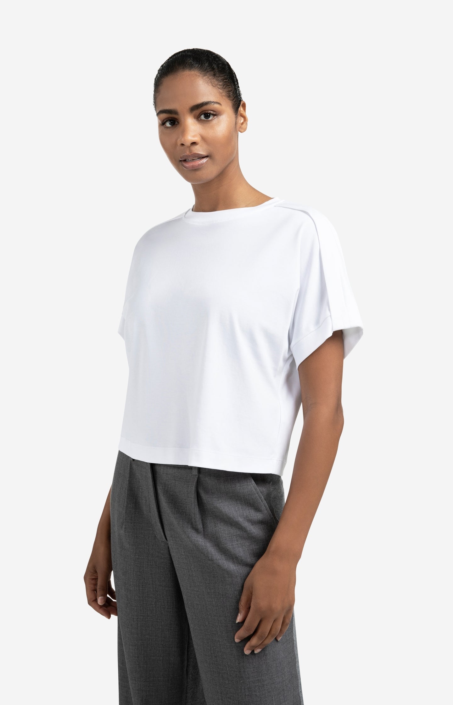 Jersey top with short sleeves and fold detail