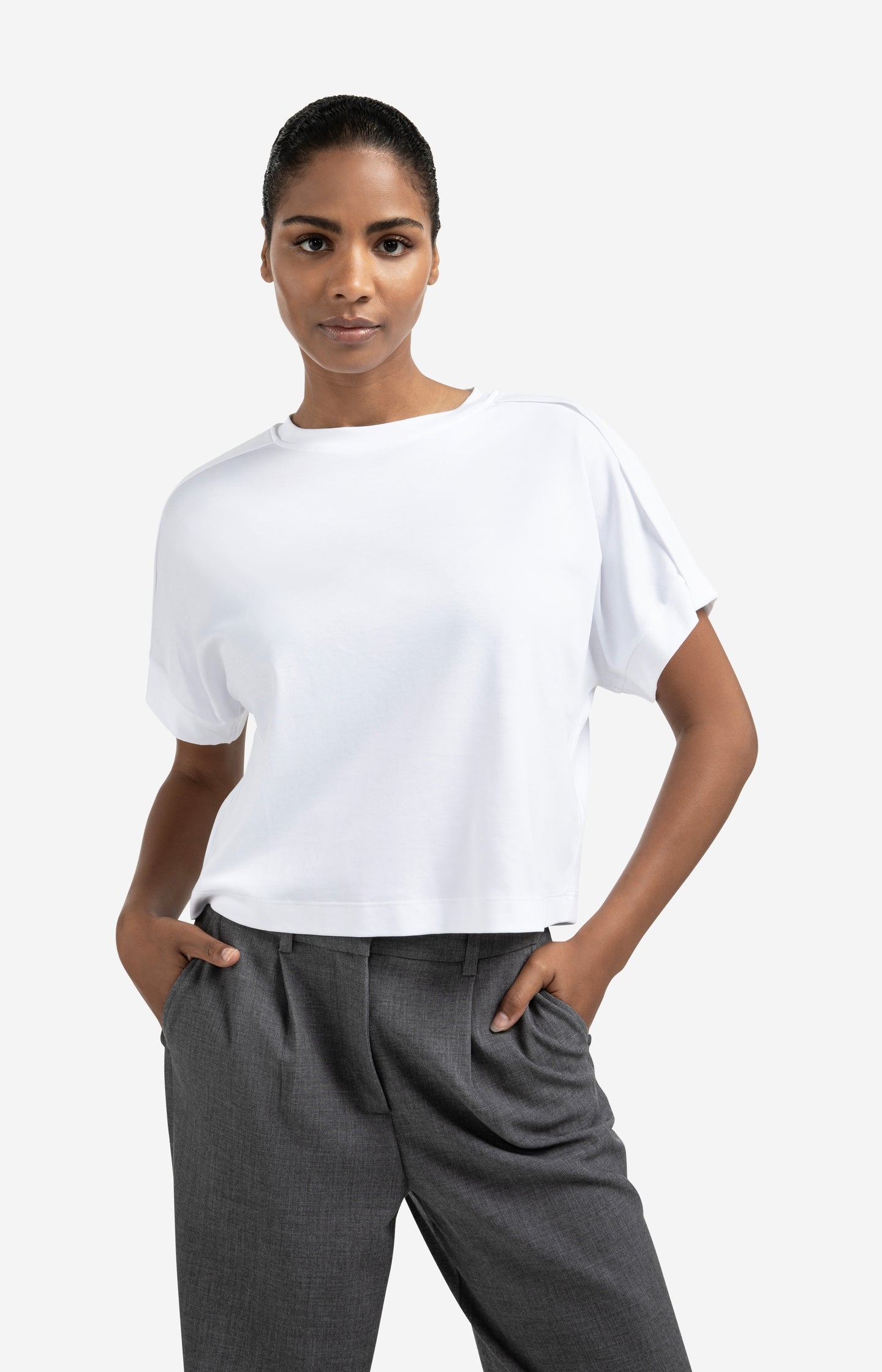 Jersey top with short sleeves and fold detail