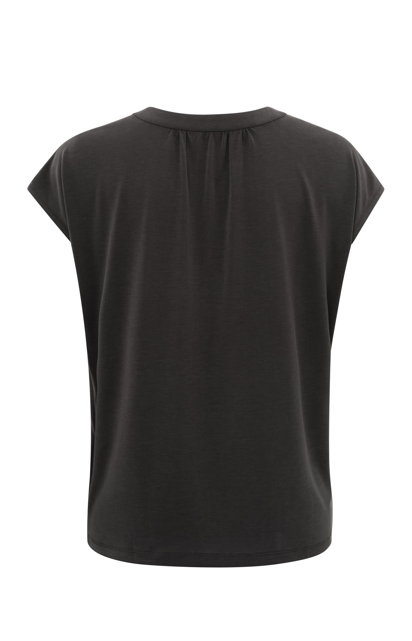 Jersey top with V-neck and pleated details in a supple fit - Licorice Black